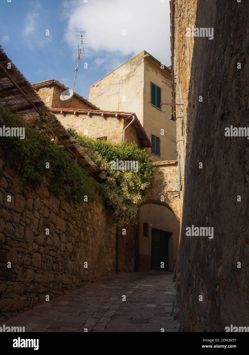 Une des nombreuses petites routes de San Quirico d'Orcia, Toscane Banque D'Images