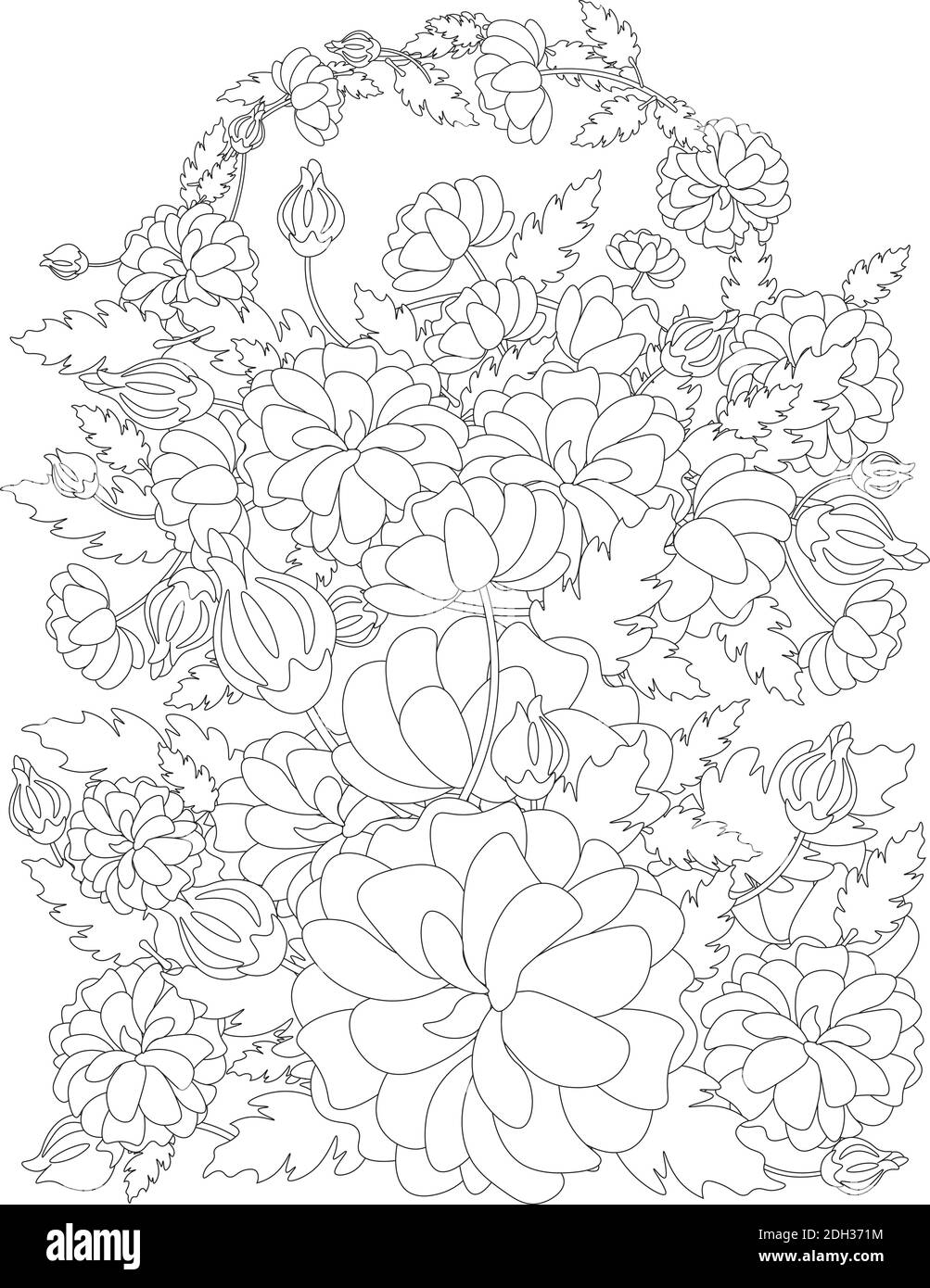 Page de coloriage pour adultes tissage couronne de fleurs Illustration de Vecteur