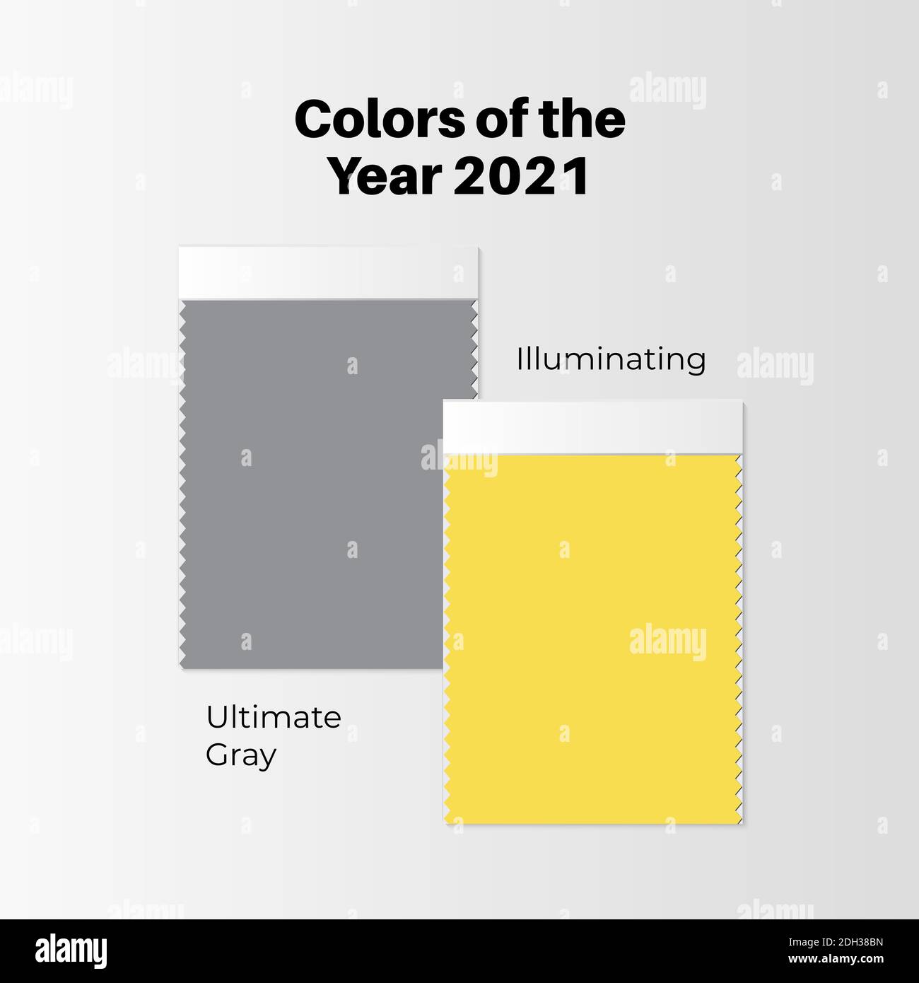 Couleur des échantillons de tissu de l'année 2021 ou icône de vecteur d'échantillon. Tableau de couleurs textile de mode. Gris ultime et jaune lumineux. Contexte pour les blogueurs et les concepteurs Illustration de Vecteur