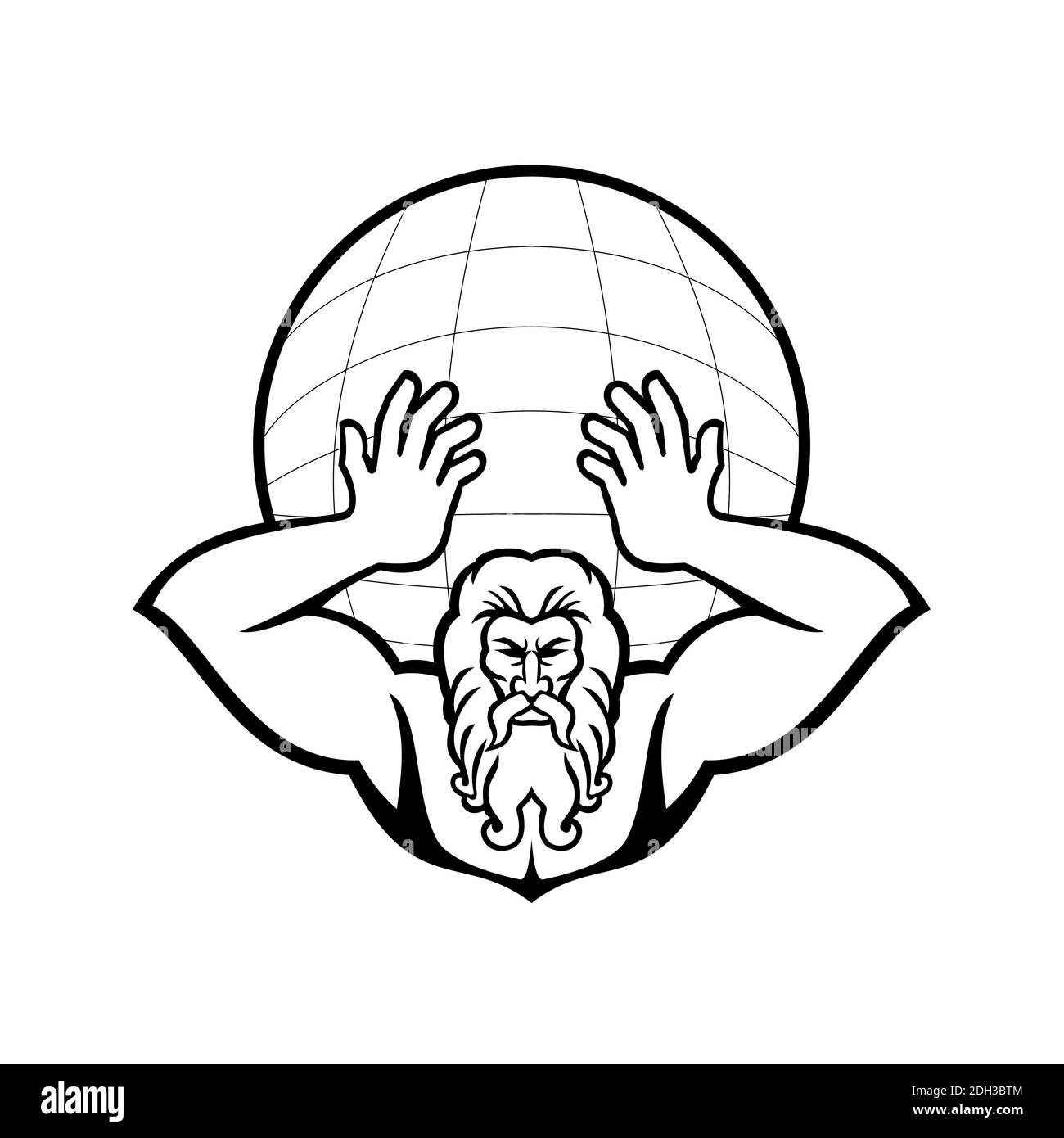 Atlas Holding Up World Front View Mascot Noir et blanc Banque D'Images