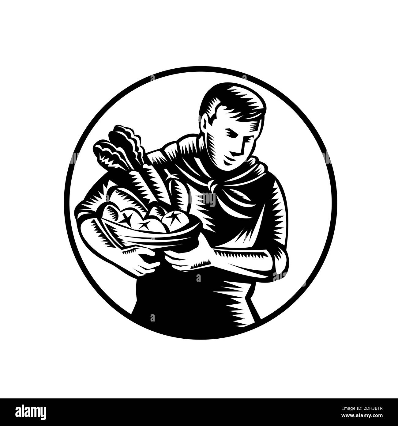 Agriculture biologique avec légumes de la ferme et de la coupe de bois rétro noir et Blanc Banque D'Images