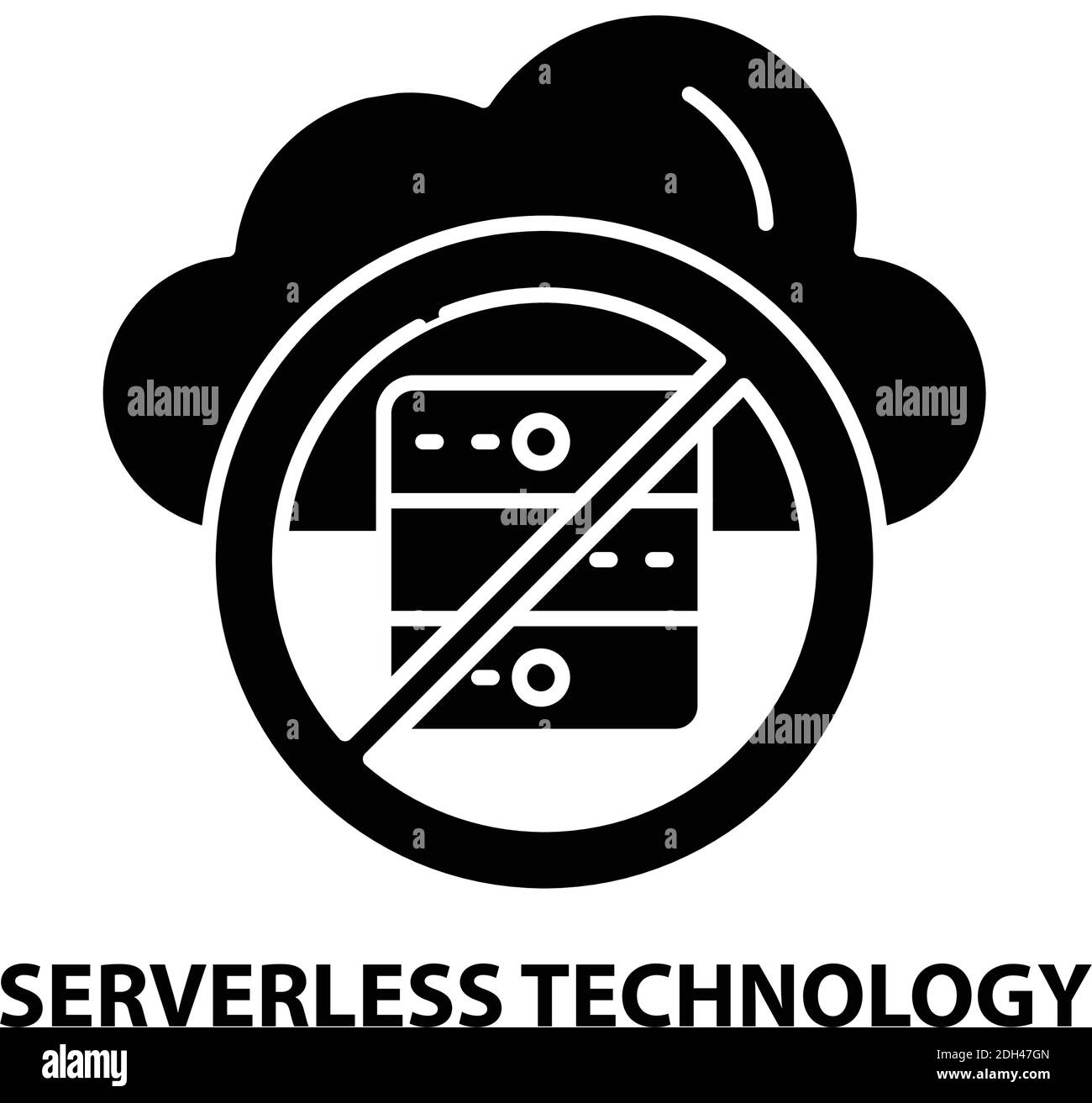 icône de technologie sans serveur, signe vectoriel noir avec traits modifiables, illustration de concept Illustration de Vecteur