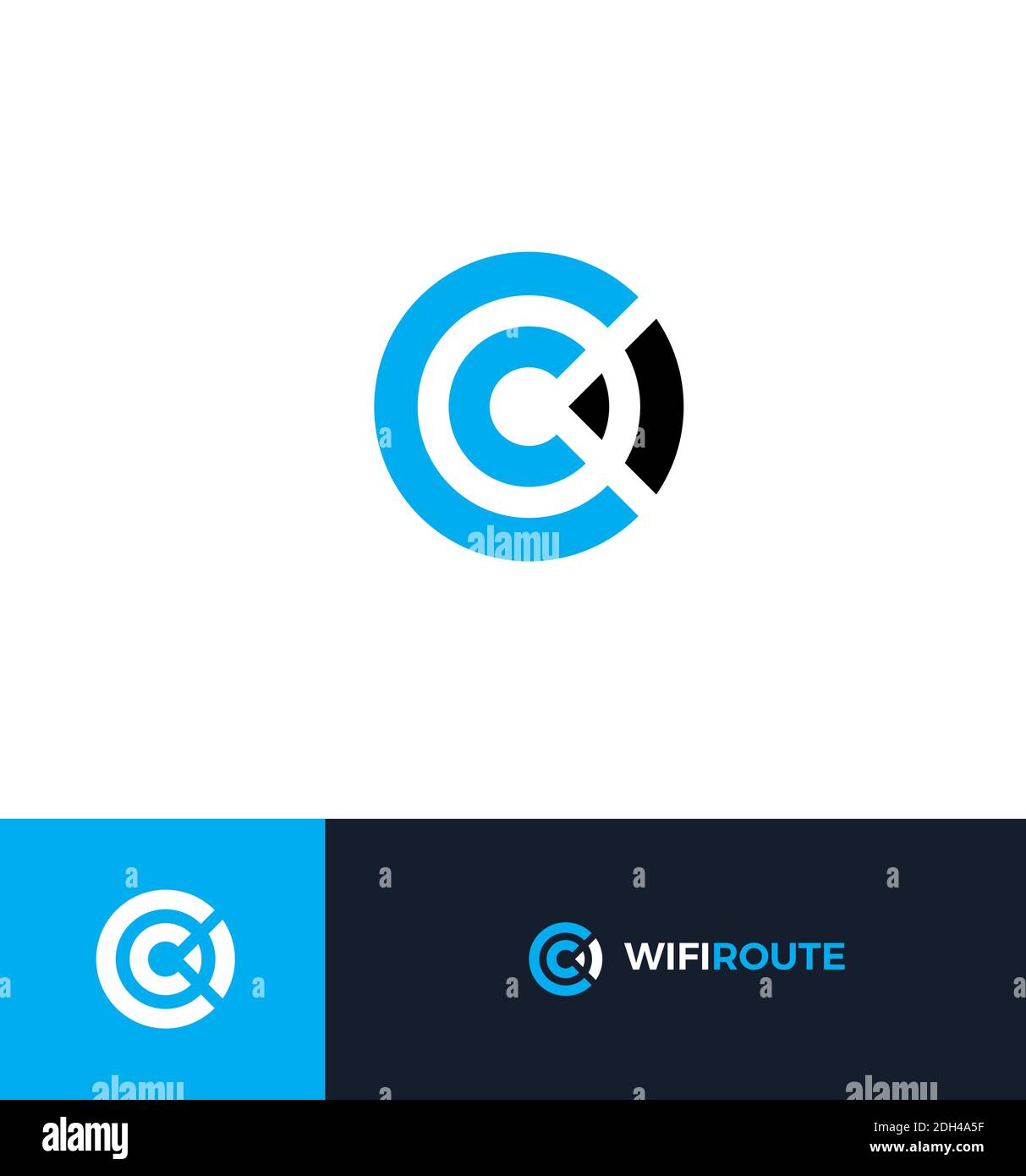 Concept de logo vectoriel de style plat Wi-Fi. Icône d'isolation du signal sans fil. Symbole de zone abstraite Wi-Fi. Lettre C Illustration de Vecteur