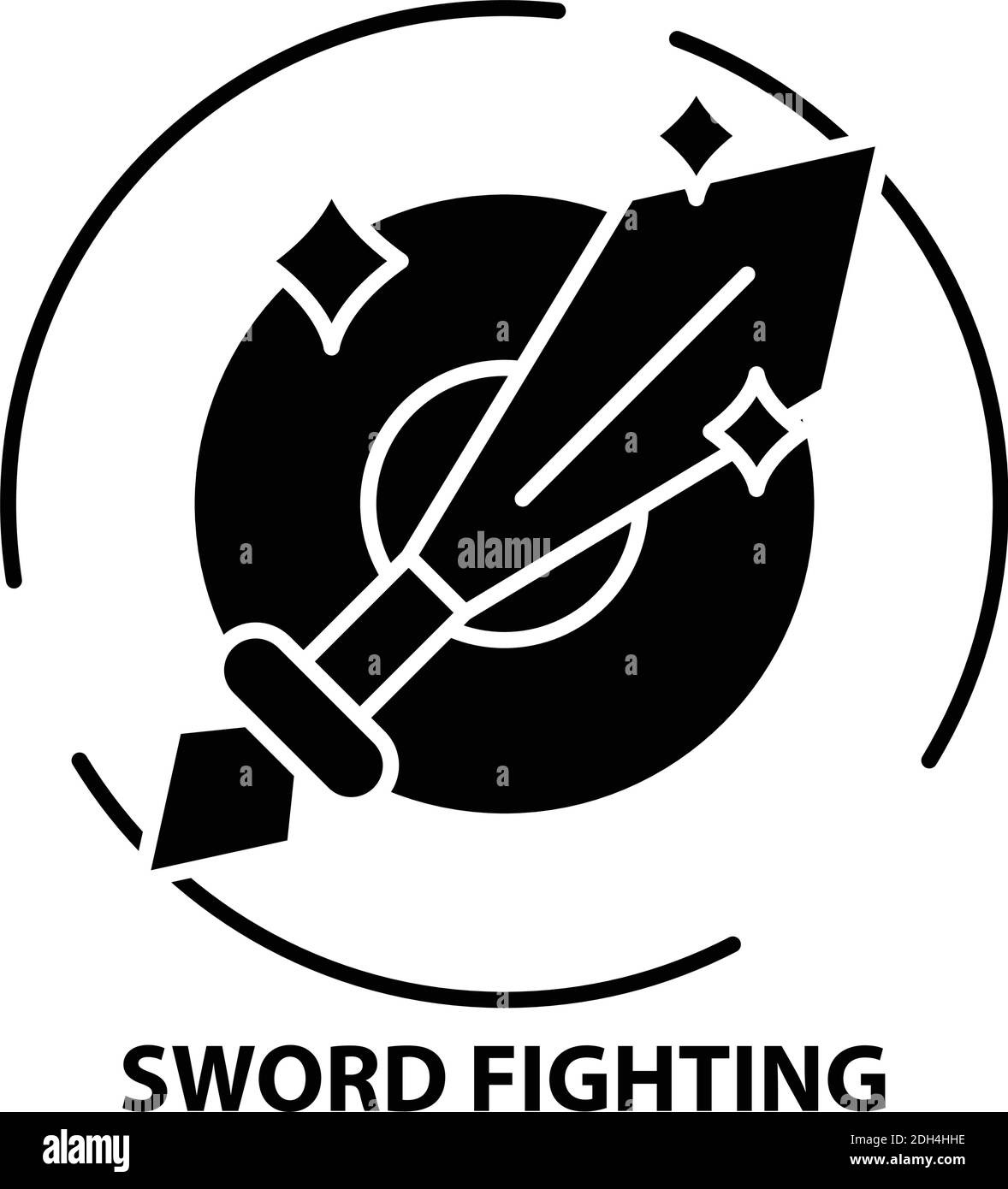 icône de combat d'épée, signe vectoriel noir avec traits modifiables, illustration de concept Illustration de Vecteur