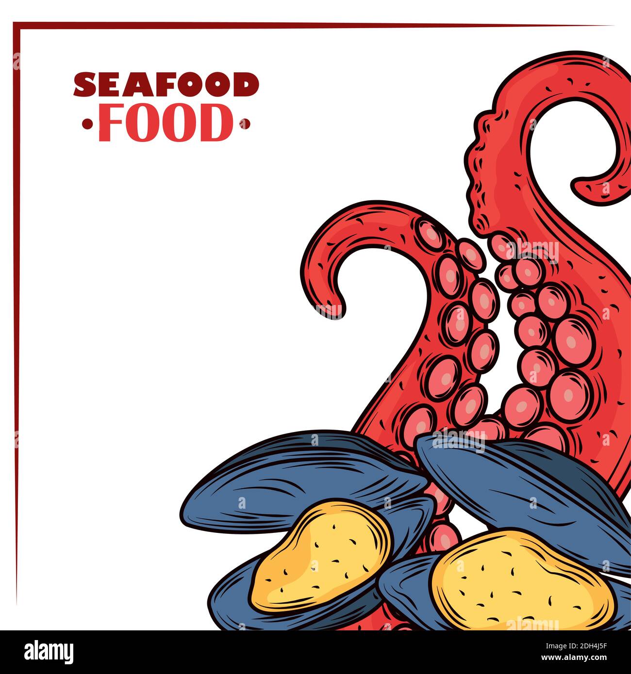affiche d'illustration vectorielle de la carte des poulpes et des palourdes de fruits de mer Illustration de Vecteur