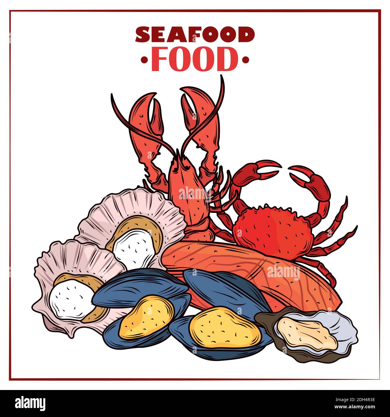 menu de fruits de mer crabe frais gastronomique huîtres moules et palourdes affiche d'illustration vectorielle Illustration de Vecteur