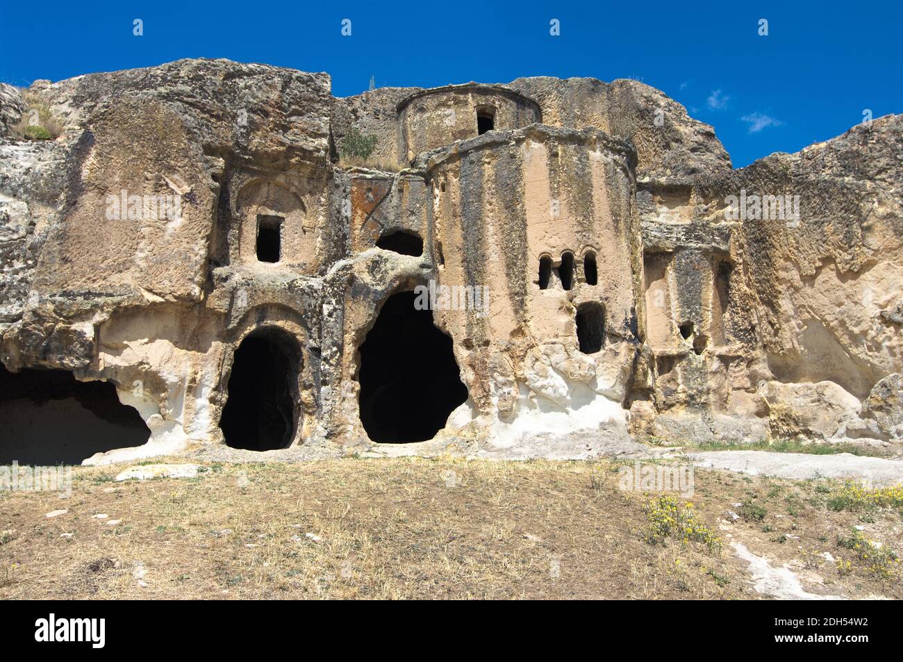 Grotte-église byzantine de 'Metropolis', colonie de rochers près d'Ayazini dans la vallée du Phrygian, Turquie Banque D'Images