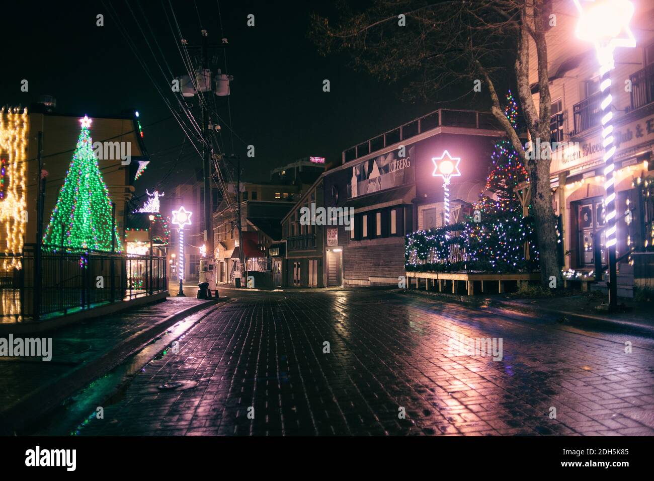 illuminations de noël sur la rue de la ville de St john's, Terre-Neuve Banque D'Images