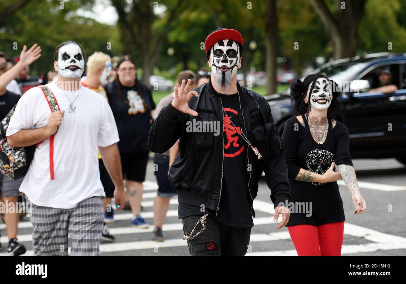 Les Juggalos , fans du groupe de rap-rock l'insane Clown Posse démontrera au National Mall contre le FBI pour les classer comme un gang hybride le 16 septembre 2017 à Washington, DC. Photo par Olivier Douliery/Abaca Banque D'Images