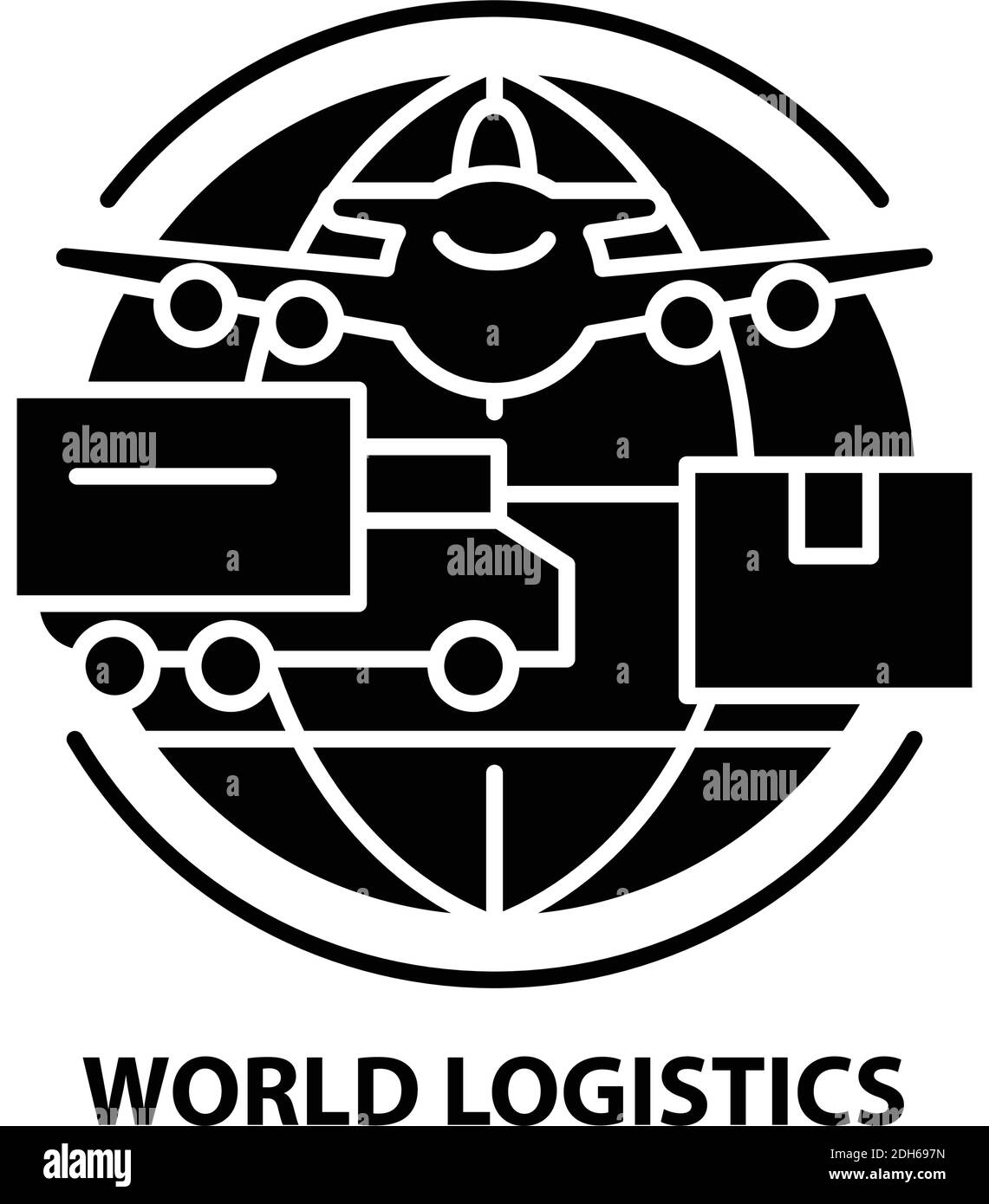 icône de logistique mondiale, signe vectoriel noir avec traits modifiables, illustration de concept Illustration de Vecteur