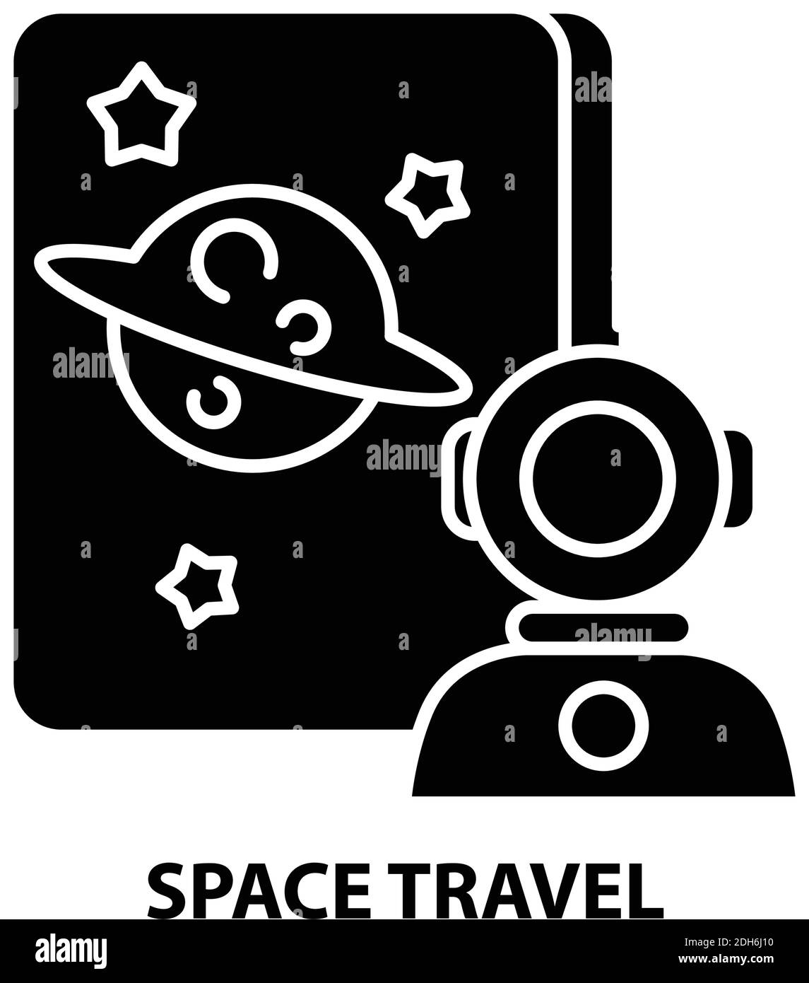 icône de voyage dans l'espace, signe vectoriel noir avec traits modifiables, illustration de concept Illustration de Vecteur