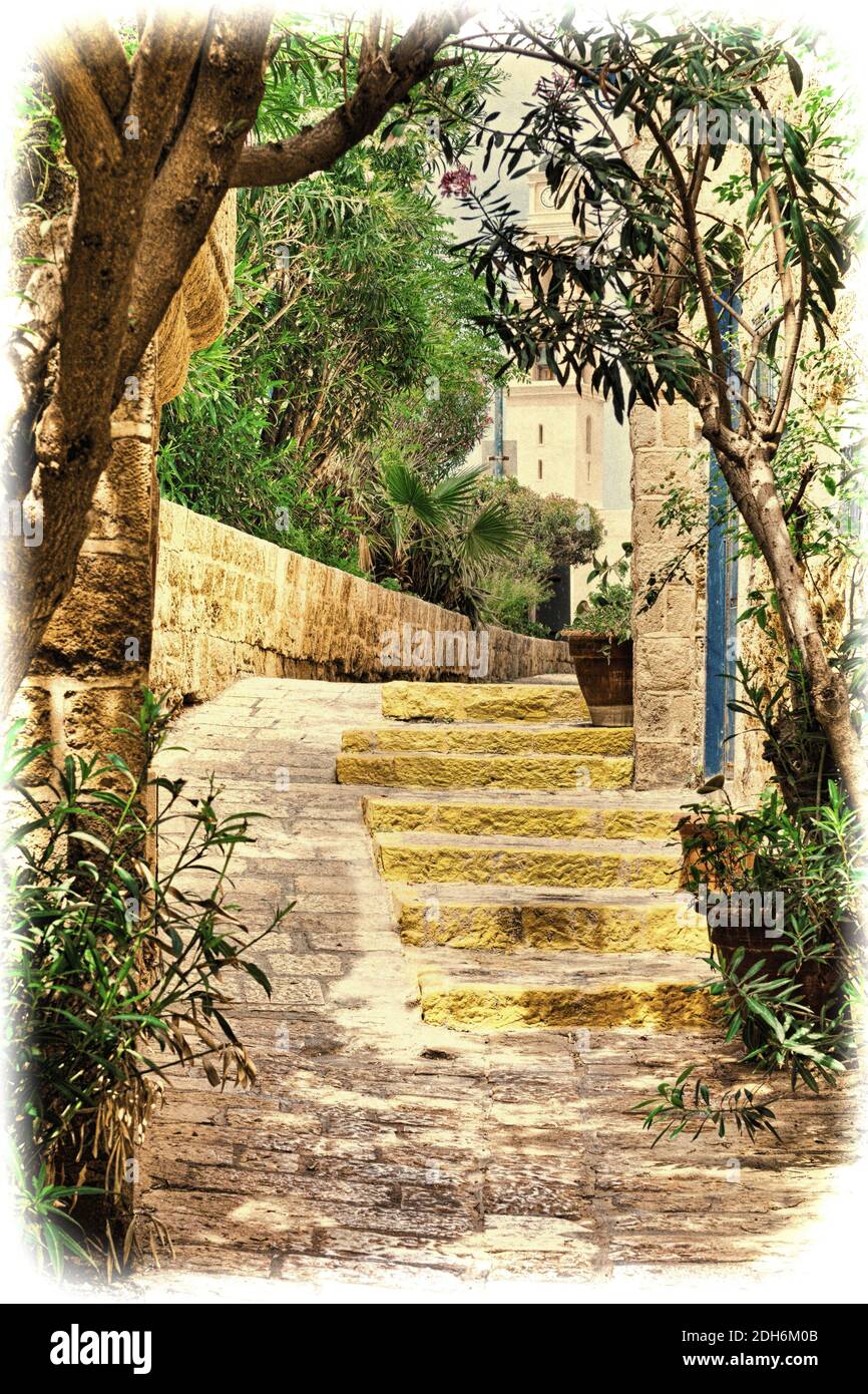 Escaliers en pierre de style arabe Banque D'Images
