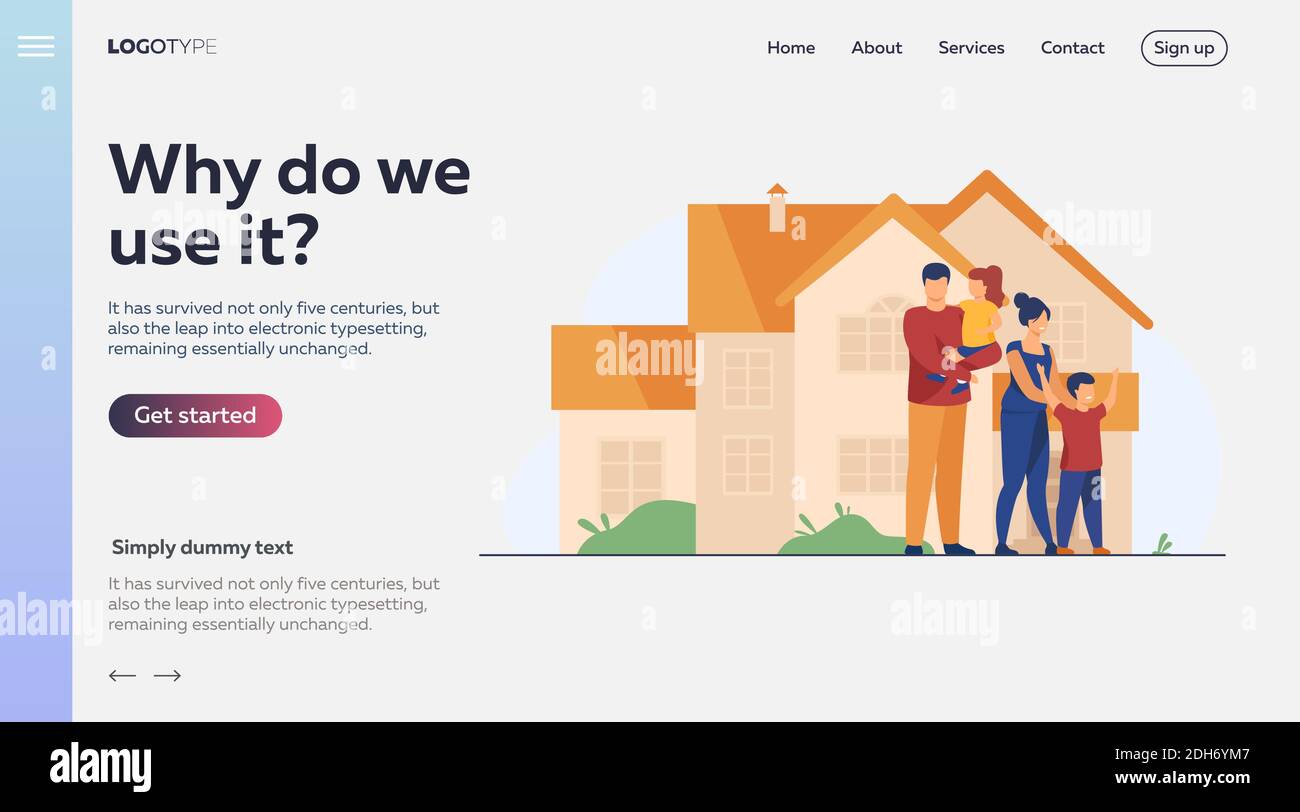 Bonne Famille Debout Devant L Illustration Vectorielle Plate De La Maison Des Personnages De Dessins Animes Qui Se Posent Pour La Photo A L Exterieur Concept De Bonheur Et D Amour Image Vectorielle Stock