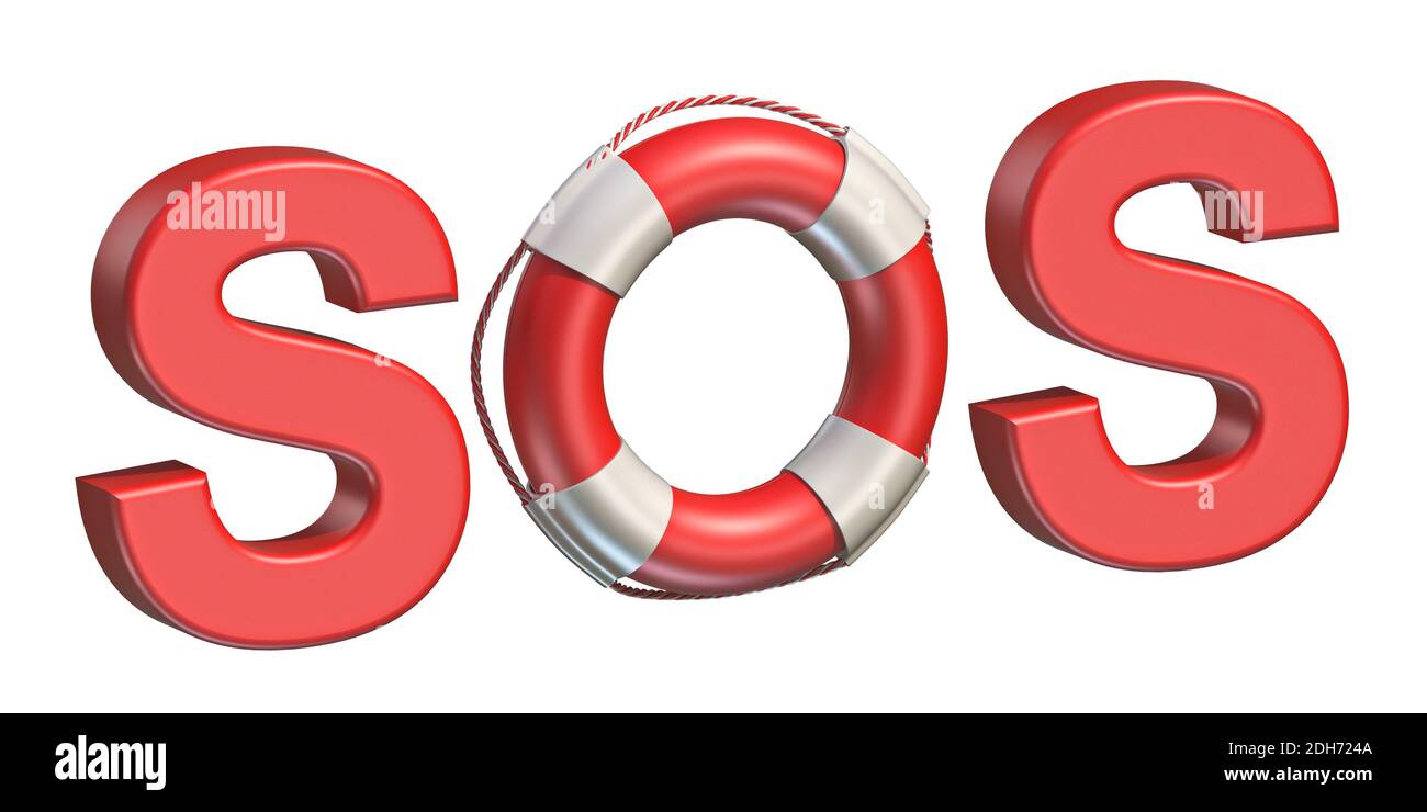 Signe SOS de la bouée de sauvetage 3D Banque D'Images