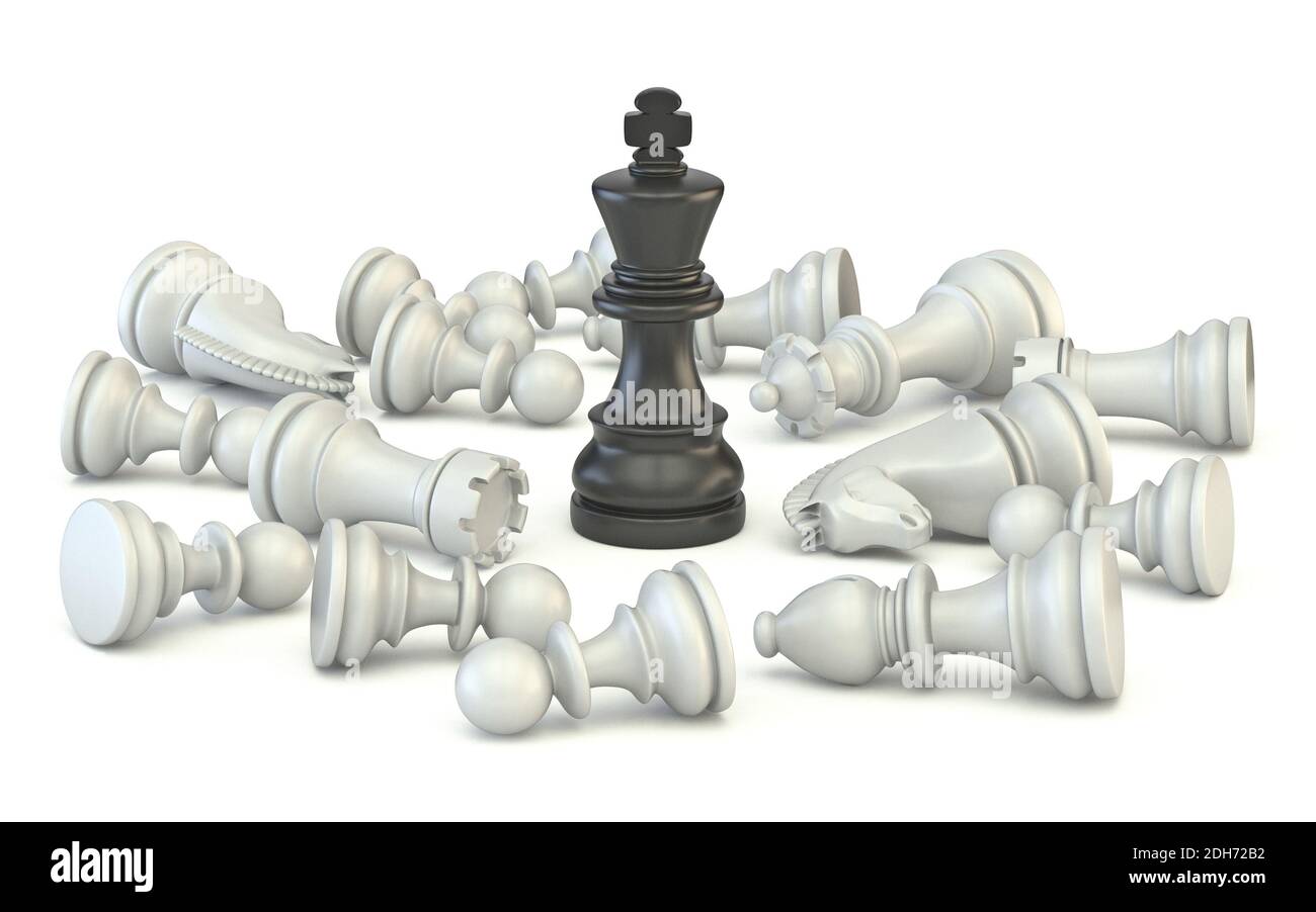 Pièces d'échecs noires sur pied de roi 3D Banque D'Images