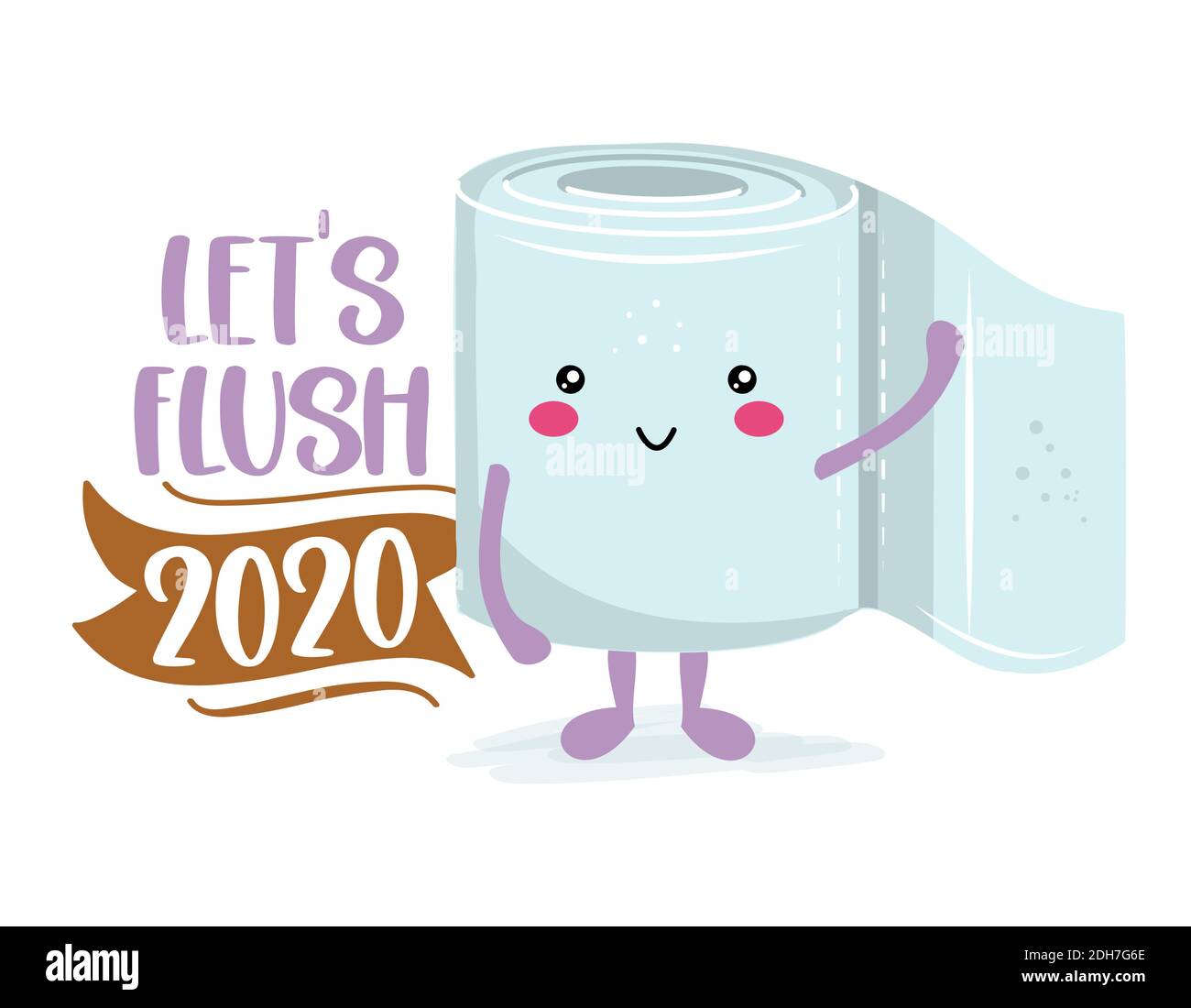 Affleurons 2020 - papier toilette drôle dans le style kawaii. Coronavirus covid-19 personnage drôle cartes de voeux de Noël, invitations. Pour une sueur de Noël déplaisante Illustration de Vecteur