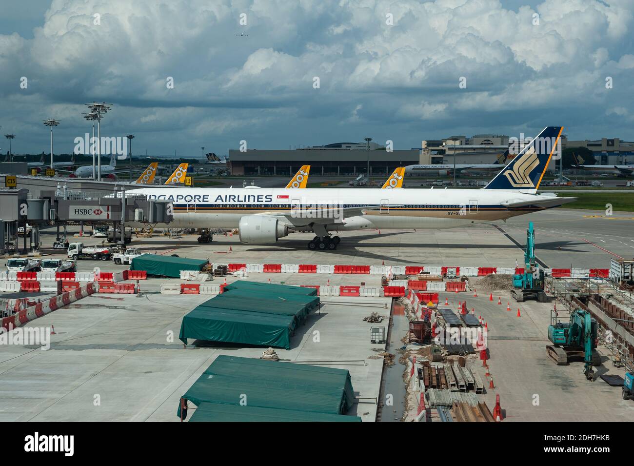 08.12.2020, Singapour, République de Singapour, Asie - travaux de construction sur le tablier au terminal 1 de l'aéroport international de Changi dans le contexte de la crise corona. Banque D'Images