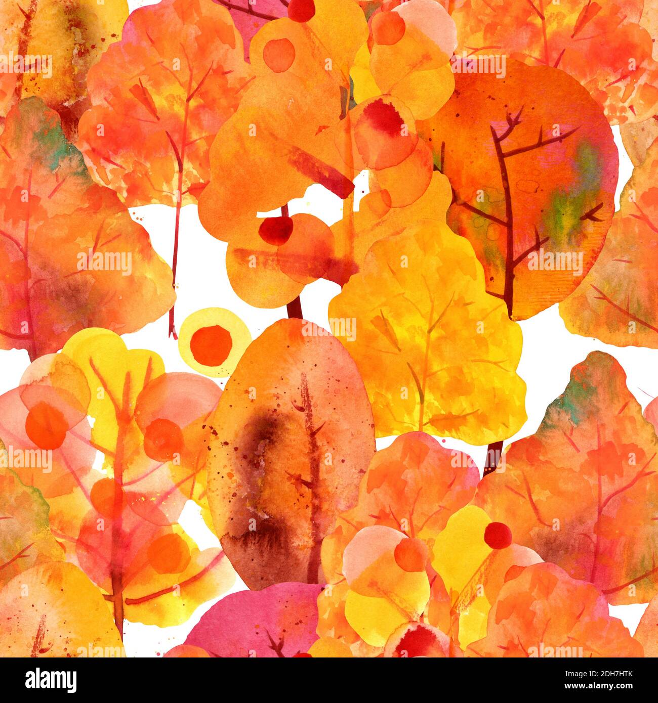 Motif sans couture avec arbres d'automne aquarelle Banque D'Images