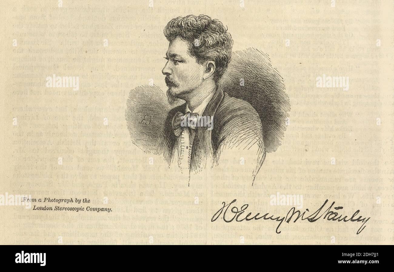 Illustration vintage de Henry Morton Stanley journaliste gallois-américain, explorateur, soldat, administrateur colonial, auteur et homme politique qui était célèbre pour son exploration de l'Afrique centrale et sa recherche de missionnaire et explorateur David Livingstone Banque D'Images