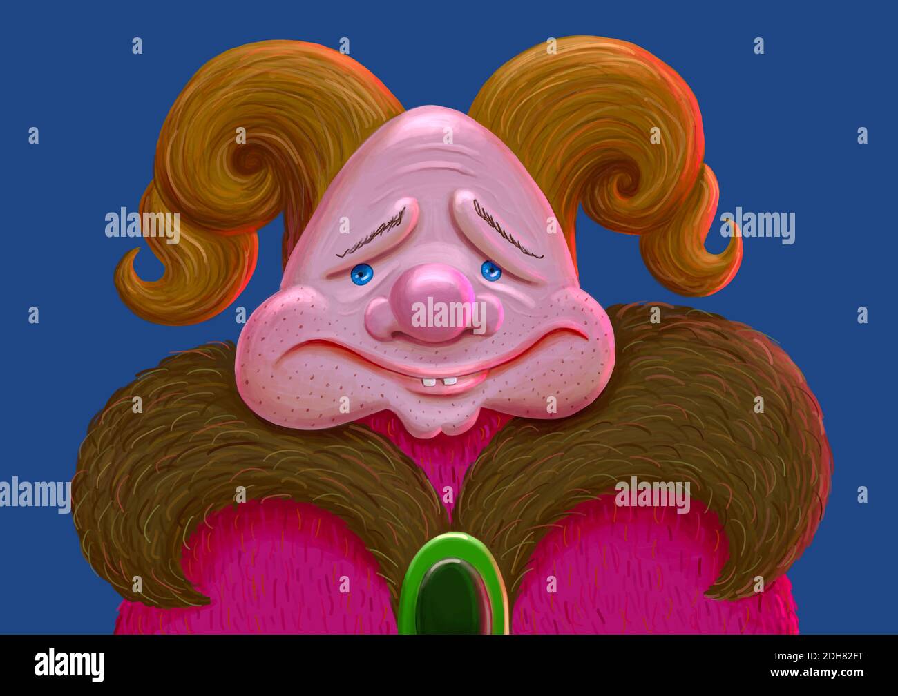 Illustration amusante d'un clown-semblable à un triste bald homme habillé dans un manteau de fourrure Banque D'Images