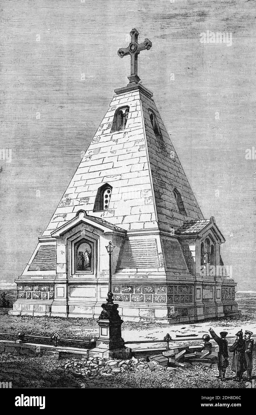 Monument russe en forme de pyramide à Sébastopol Ukraine ou Fédération de Russie (contesté) (Engr 1880) Illustration ancienne ou gravure Banque D'Images