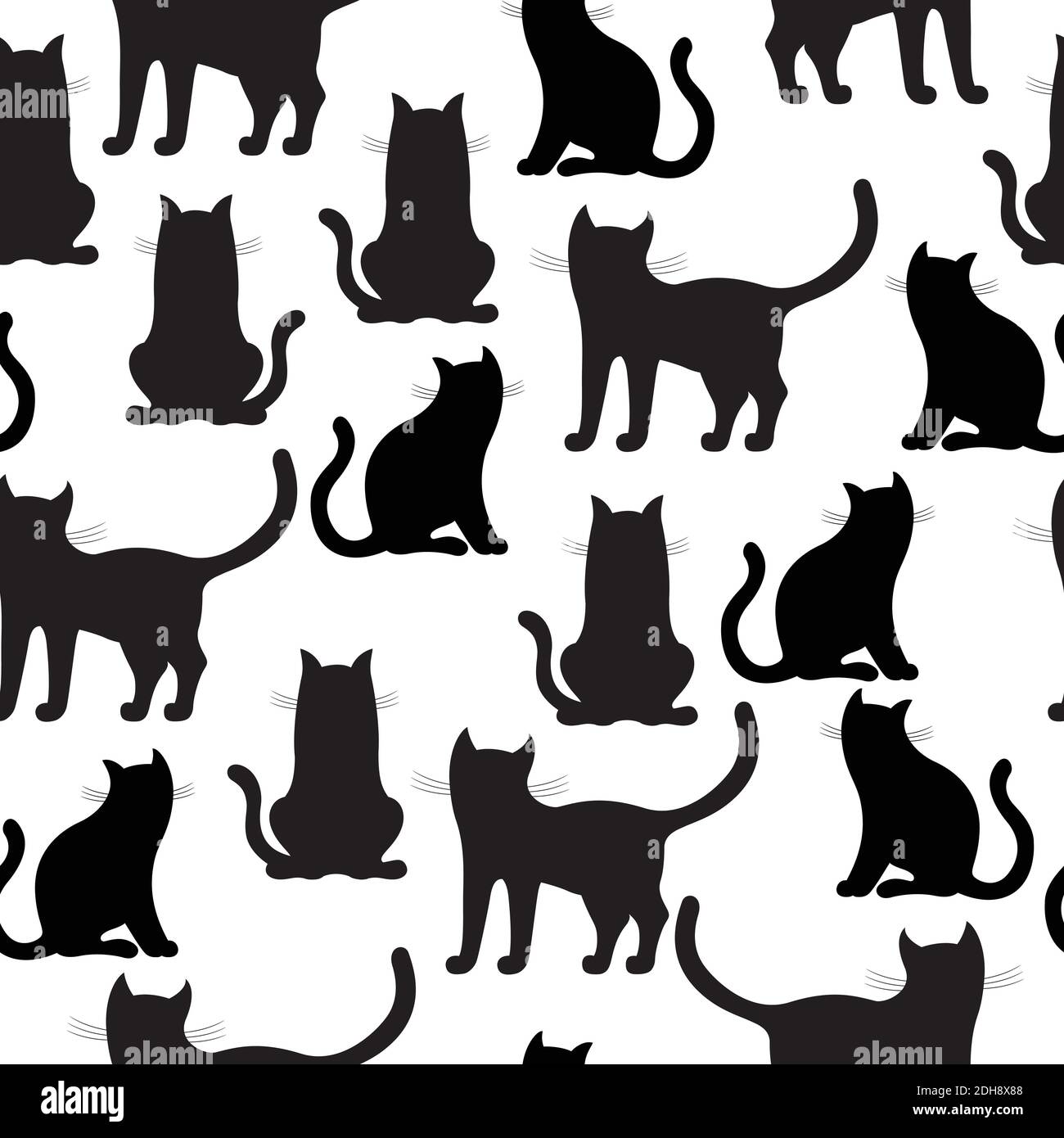 Illustration en noir et blanc. Motif chats noirs sans coutures Illustration de Vecteur