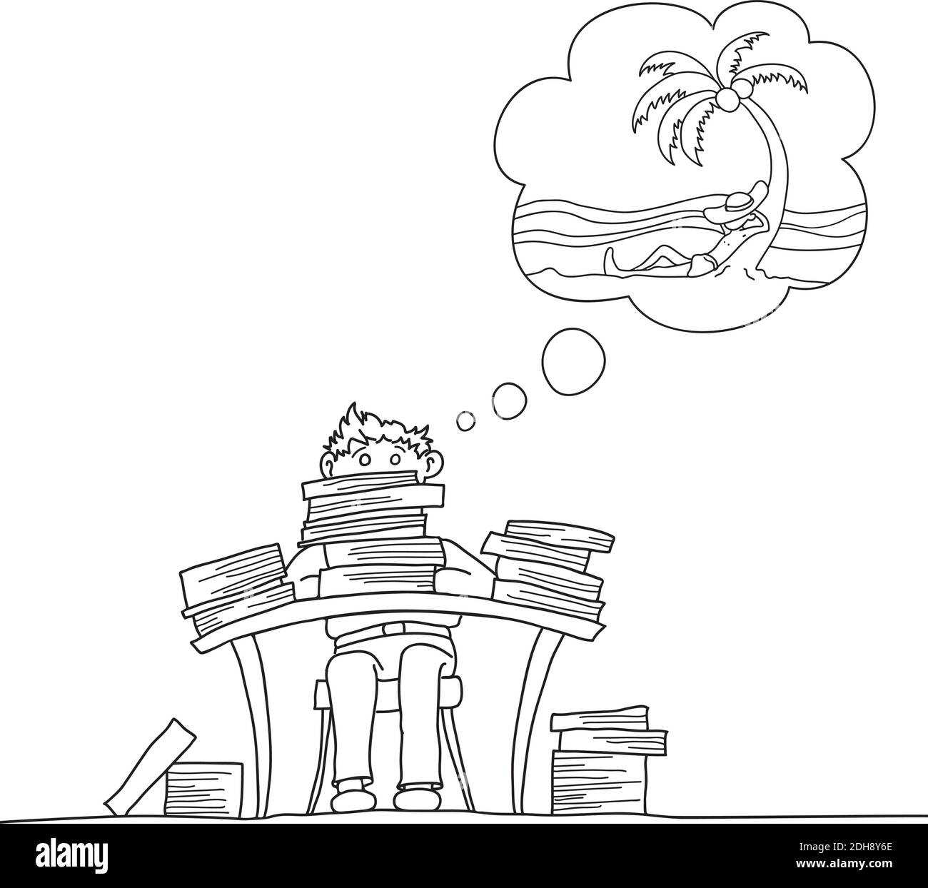 Illustration en noir et blanc. Des vacances de rêve au travail Illustration de Vecteur