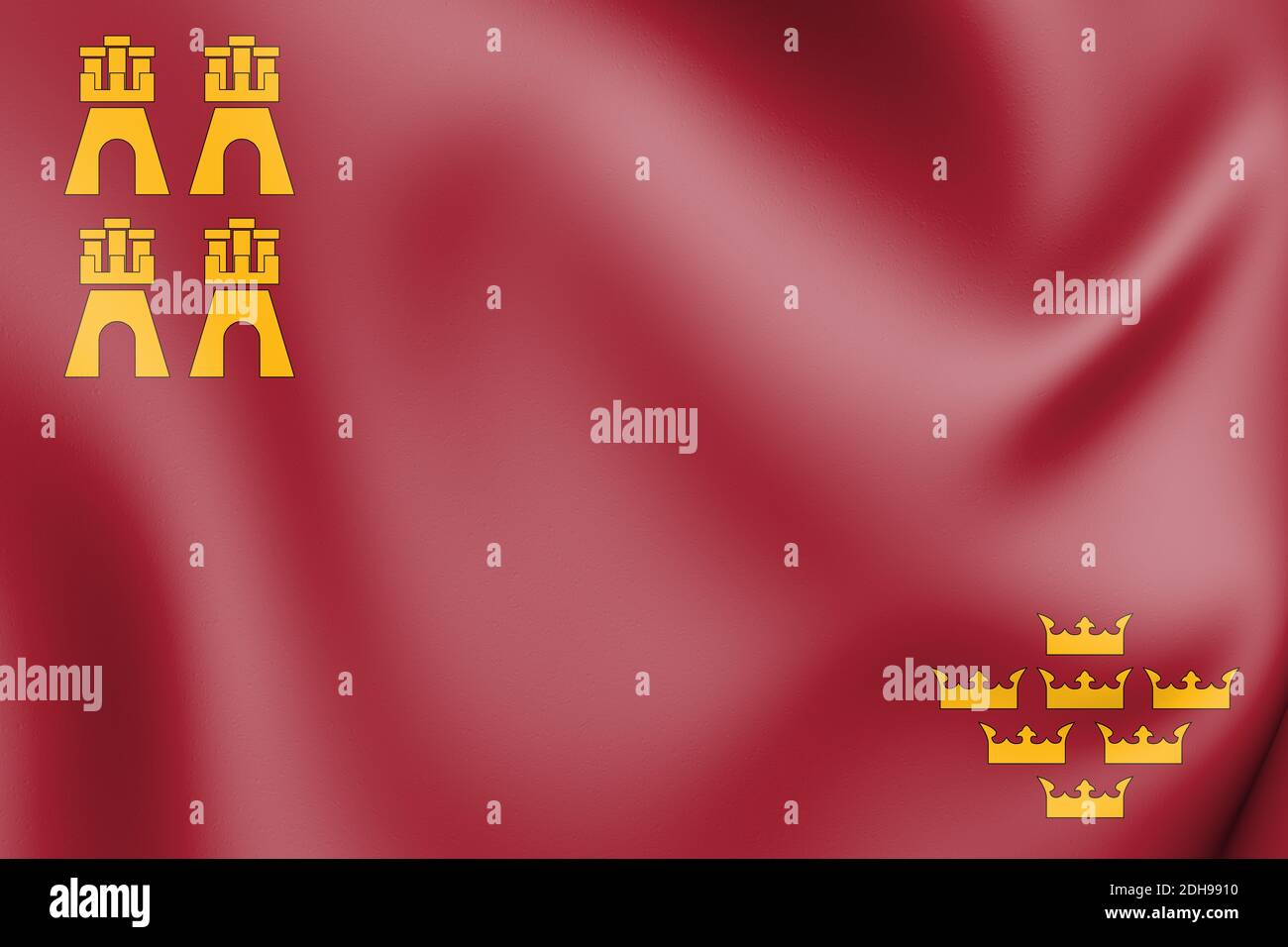 3D Drapeau de la région de Murcie, Espagne. 3D Illustration. Banque D'Images