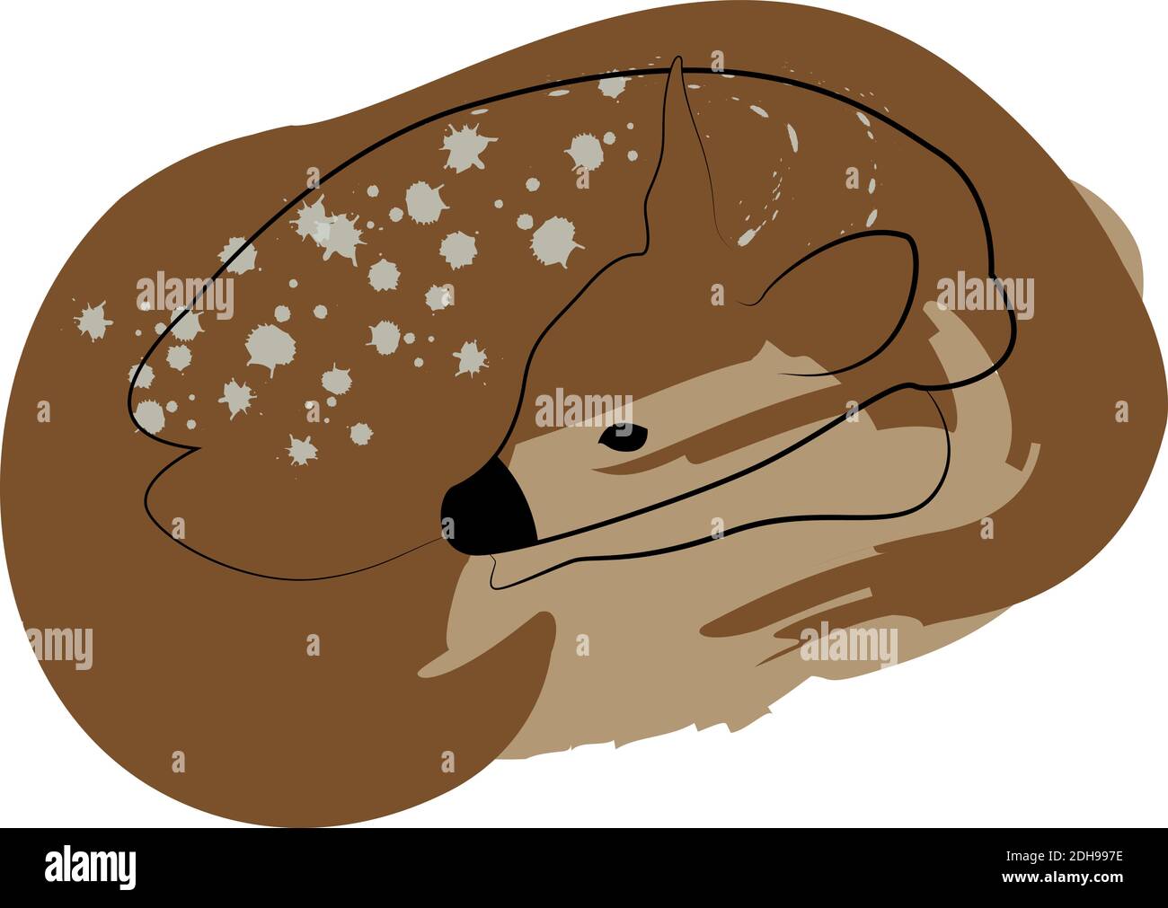 Cerf de la ligne de couchage avec taches de peinture, dessin vectoriel d'esquisse de l'oeddle de couleur, dessin d'animal dessiné à la main, isolé sur blanc. SPE 10 Illustration de Vecteur