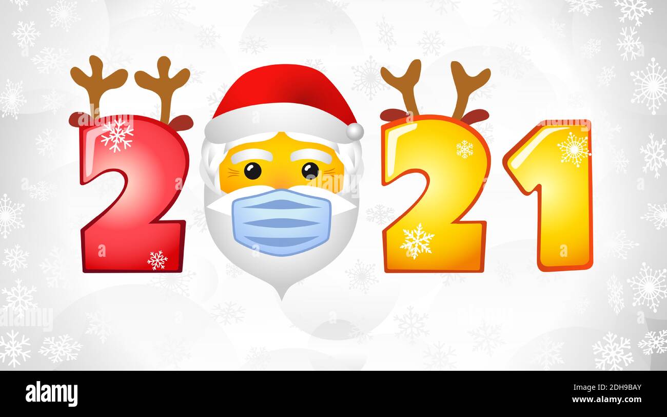 Joyeux Noël et BONNE carte de Noël 2021. Symbole de verrouillage de fond blanc, face jaune. Icône 3D décorative. Graphique abstrait isolé Illustration de Vecteur