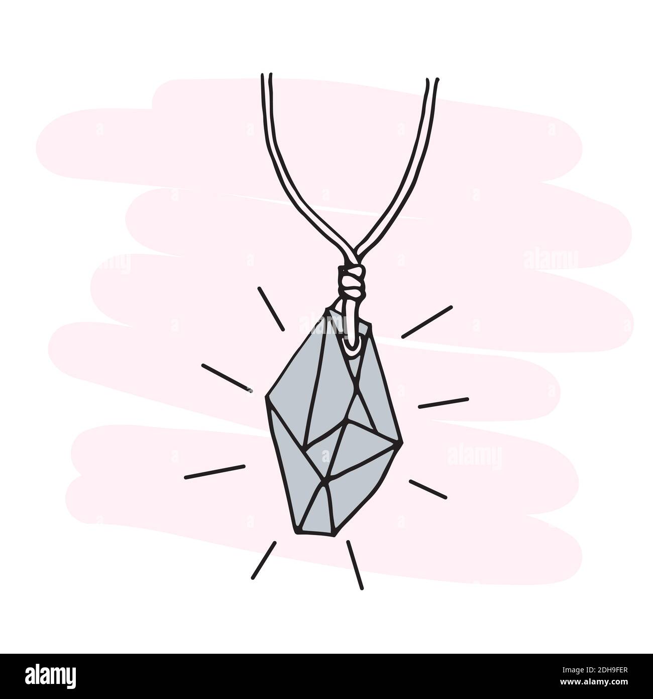 Image d'un grand cristal sur une chaîne. La médecine alternative. Doodle Illustration de Vecteur
