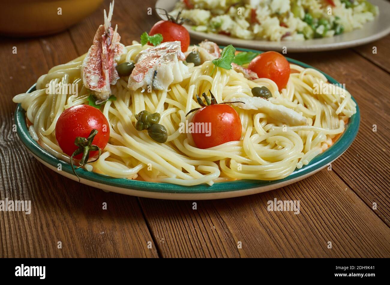 Spaghetti à la lotte Banque D'Images