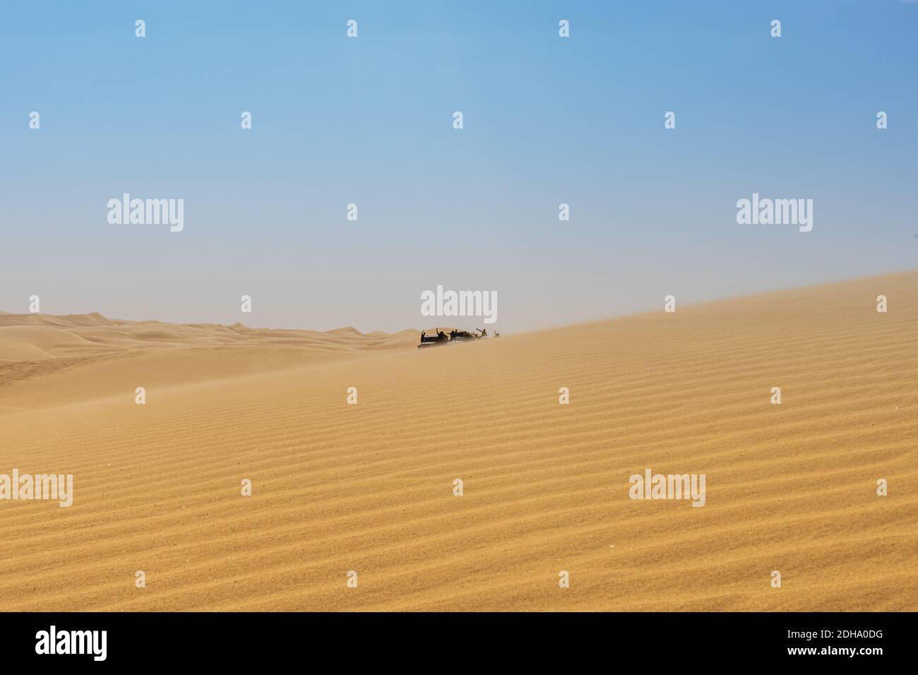 Vue depuis le désert du sahara en égypte. Désert blanc, coucher de soleil, lune et oasis. Banque D'Images