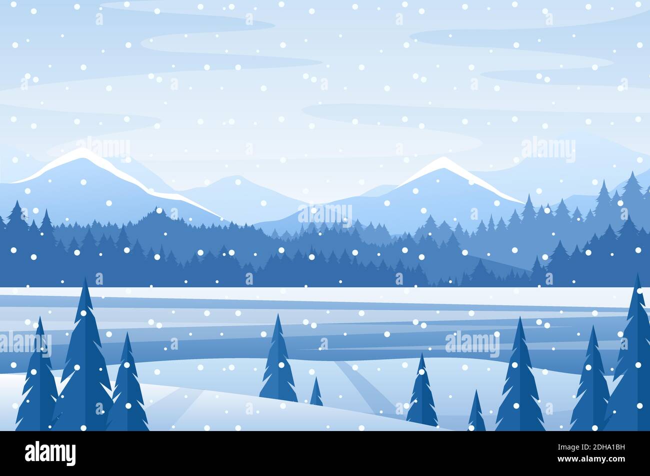 Paysage d'hiver, Noël montagne neige paysage nature Illustration de Vecteur