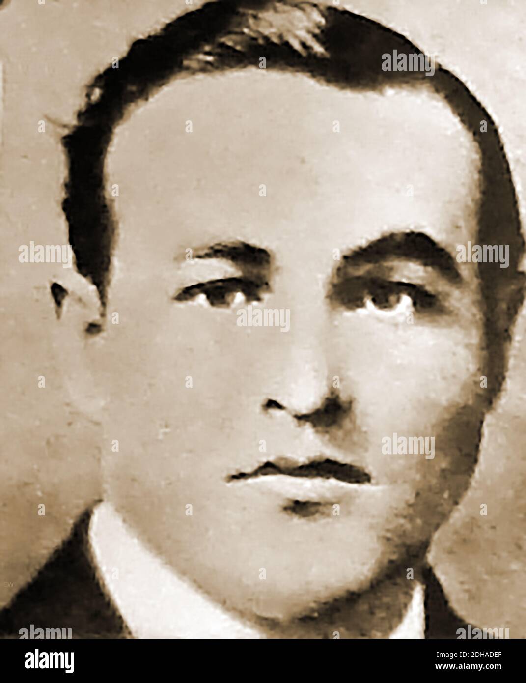 Un vieux portrait de Tommy Burns Heavyweight champion du monde de boxe 1906-1908, bien qu'il a emballé comme un poids-lourd, Middlewhuit et Heavyweight pendant sa carrière.) Né Noah Brusso; du 17 juin 1881 au 10 mai 1955, il est le seul champion de boxe à fort poids au monde né au Canada. Il était connu pour ses points de vue non discriminatoires et contrairement à de nombreux professionnels de son temps ont combattu des boxeurs de nombreuses nationalités, couleurs et convictions religieuses. Il a été l'un des premiers blancs à combattre les boxeurs noirs et on dit qu'il s'est brièvement marié avec une femme noire. Il a également dit avoir tenu une speakeasy de New York à la retraite. Banque D'Images