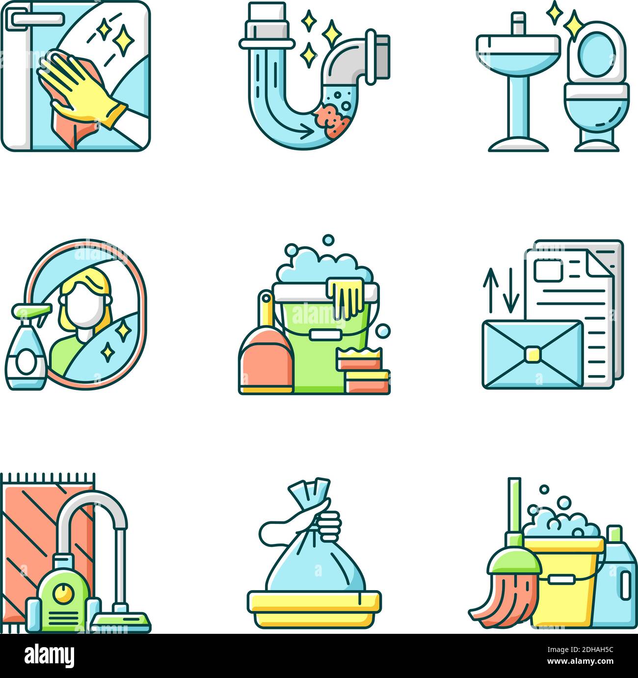 Ensemble d'icônes de couleur RVB Housekeeping chores Illustration de Vecteur