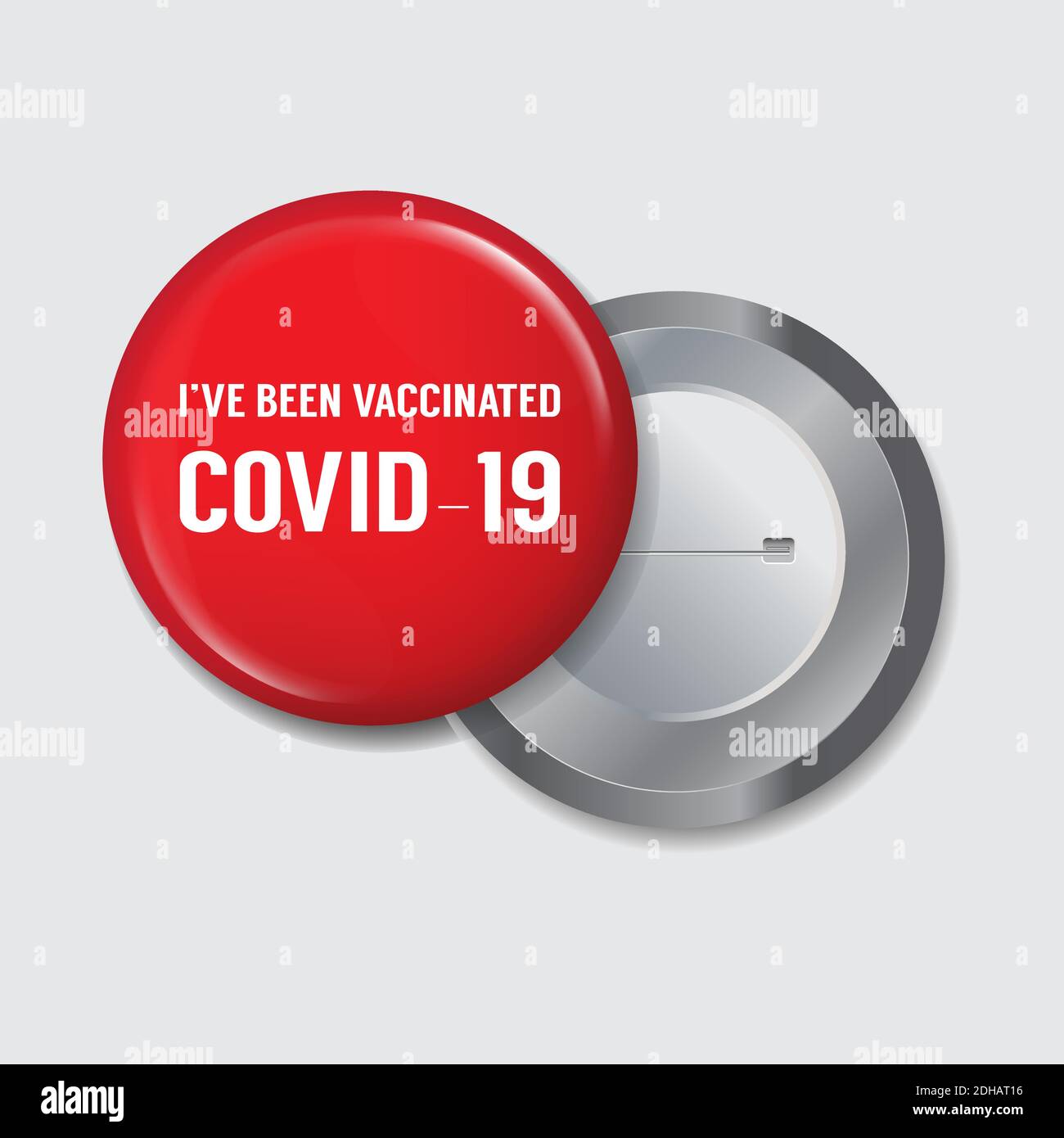 Bouton rouge avec le message J'ai été vacciné, Covid-19. Version recto et verso au format vectoriel EPS10. Illustration de Vecteur