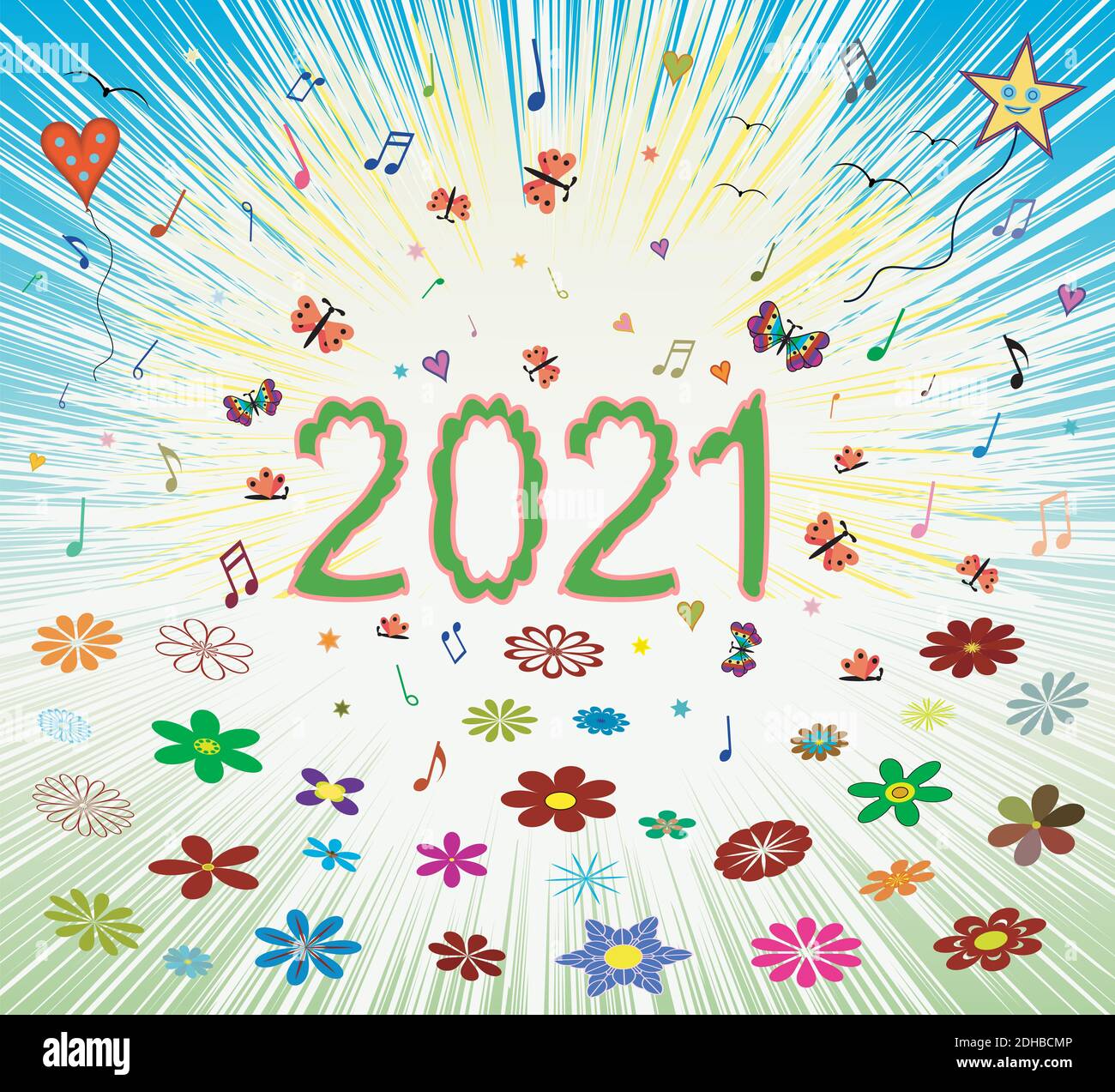 Joyeux Printemps Ete 21 Lever De Soleil Optimiste Resume Fond Colore Avec Fleur Chiffres Lettres 21 Photo Stock Alamy