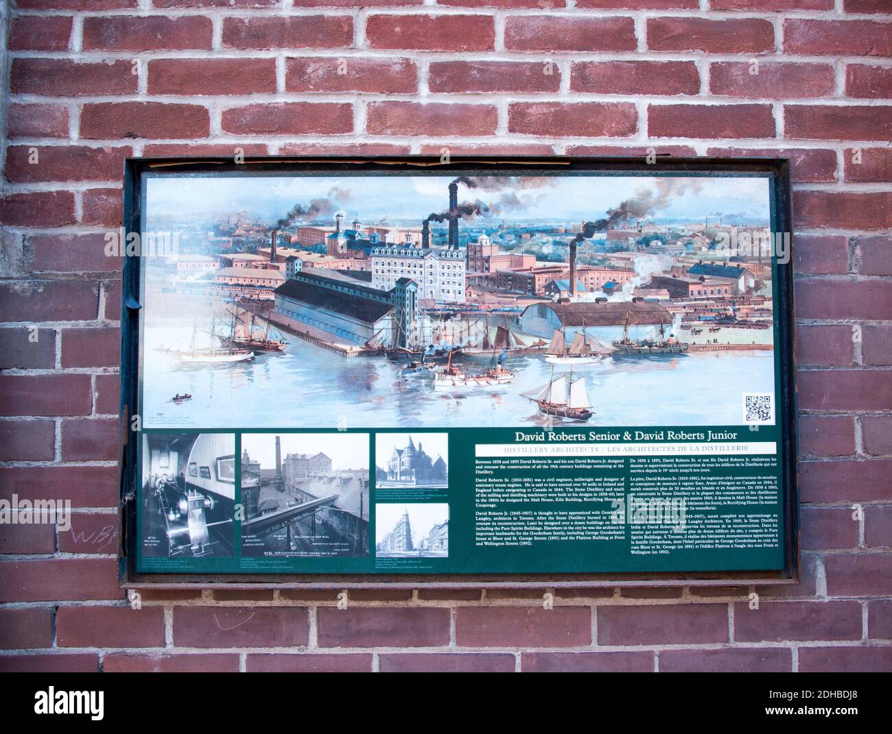 District de la distillerie à Toronto, Canada. Une explication historique des opérations de production Whiskey de Gooderham et de Worts. Banque D'Images