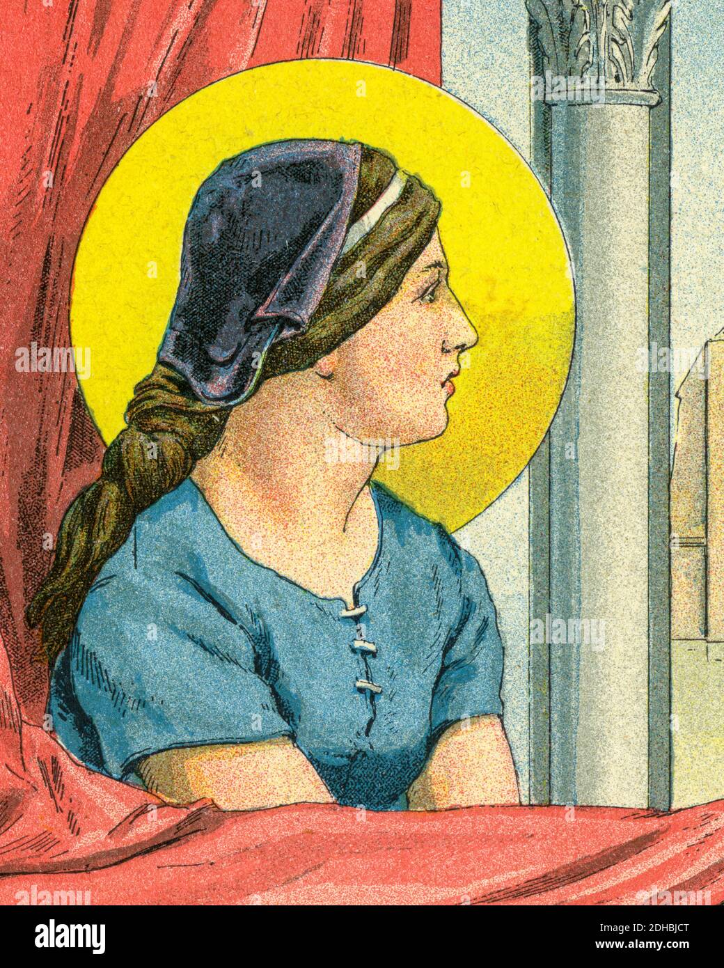 Portrait de Sainte Geneviève de Paris (422-512) Sainte Geneviève, religieuse et saint. L'abbaye Sainte Geneviève. Sainte Geneviève implore Attila d'être miséricordieux et de laisser la ville de Paris libre. France. Les Français Illutres par Gustave Demoulin 1897 Banque D'Images