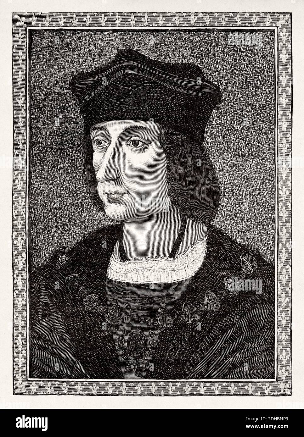 Portrait de Charles VIII l'affable (1470-1498) Roi de France de 1483 à 1498. Maison de Valois. France. Illustration de la gravure du XIXe siècle. Les Français Illutres par Gustave Demoulin 1897 Banque D'Images