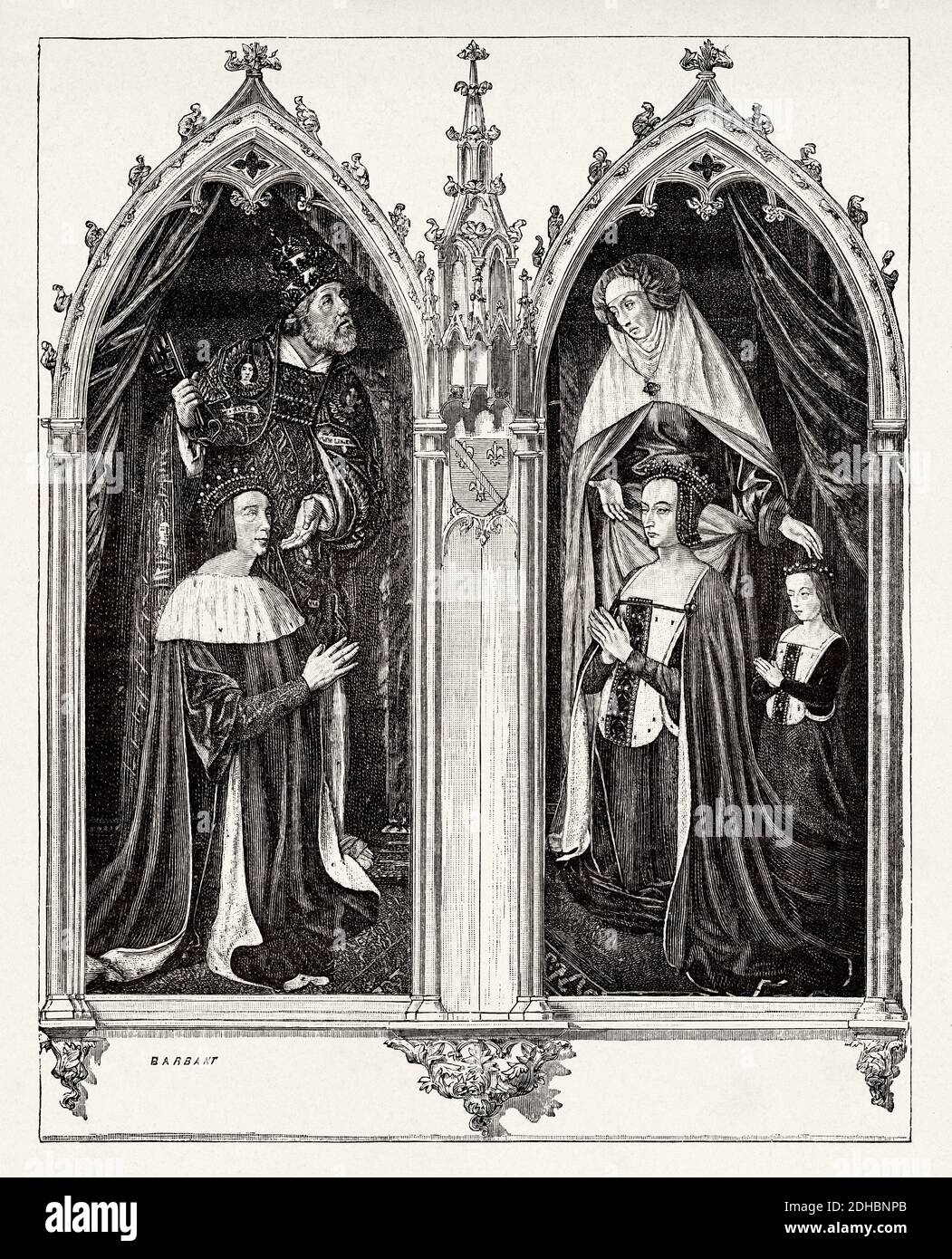 Pierre II de Bourbon (1438-1503) Duc de Bourbon et d'Auvergne et sa femme Anne de France ou Anne de Beaujeu (1461-1522) France. Illustration de la gravure du XIXe siècle. Les Français Illutres par Gustave Demoulin 1897 Banque D'Images