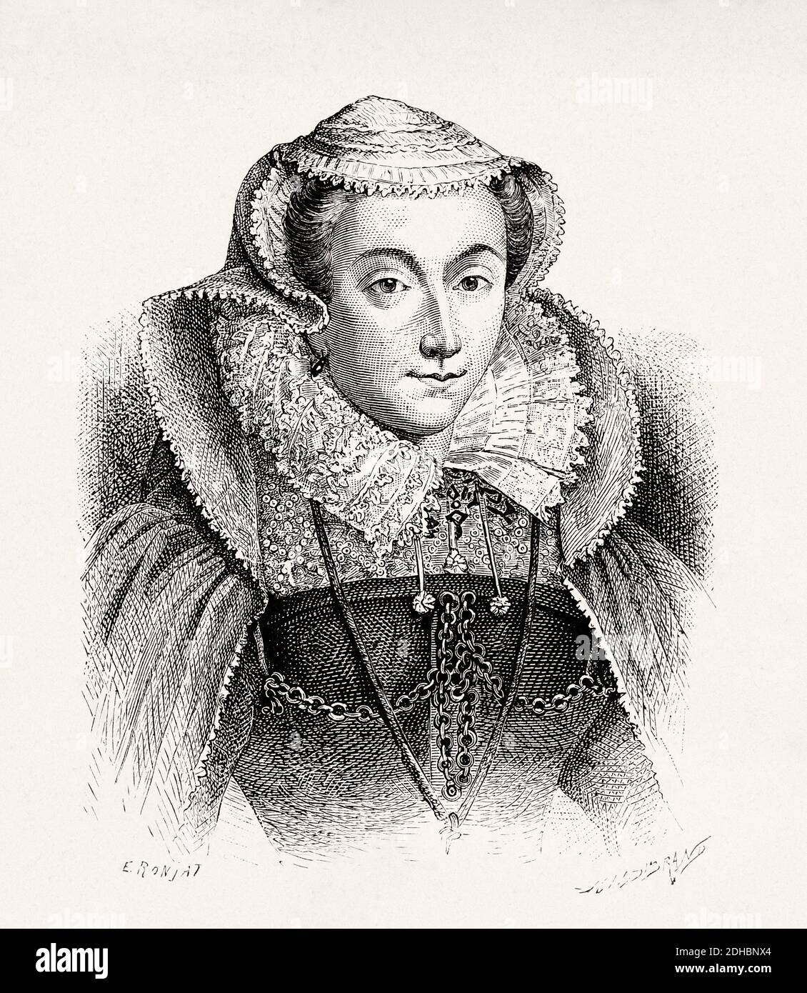 Portrait de Mary I. Mary Stuart (1542-1587) reine d'Écosse. La reine consort de France, épousa Henry Stuart. France. Illustration de la gravure du XIXe siècle. Les Français Illutres par Gustave Demoulin 1897 Banque D'Images