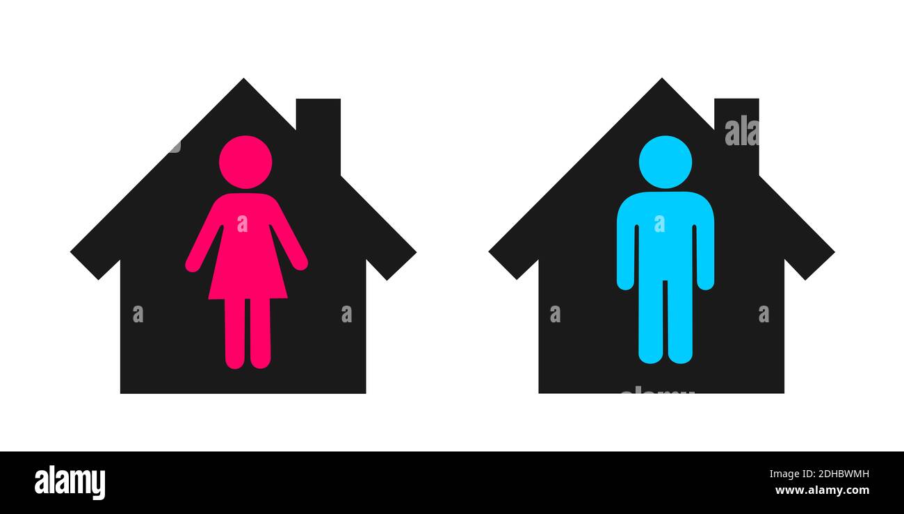 Le logement individuel d'un seul homme et d'une seule femme indépendants / couple hétérosexuel séparé vit séparé dans deux maisons. Illustrateur de vecteur Banque D'Images