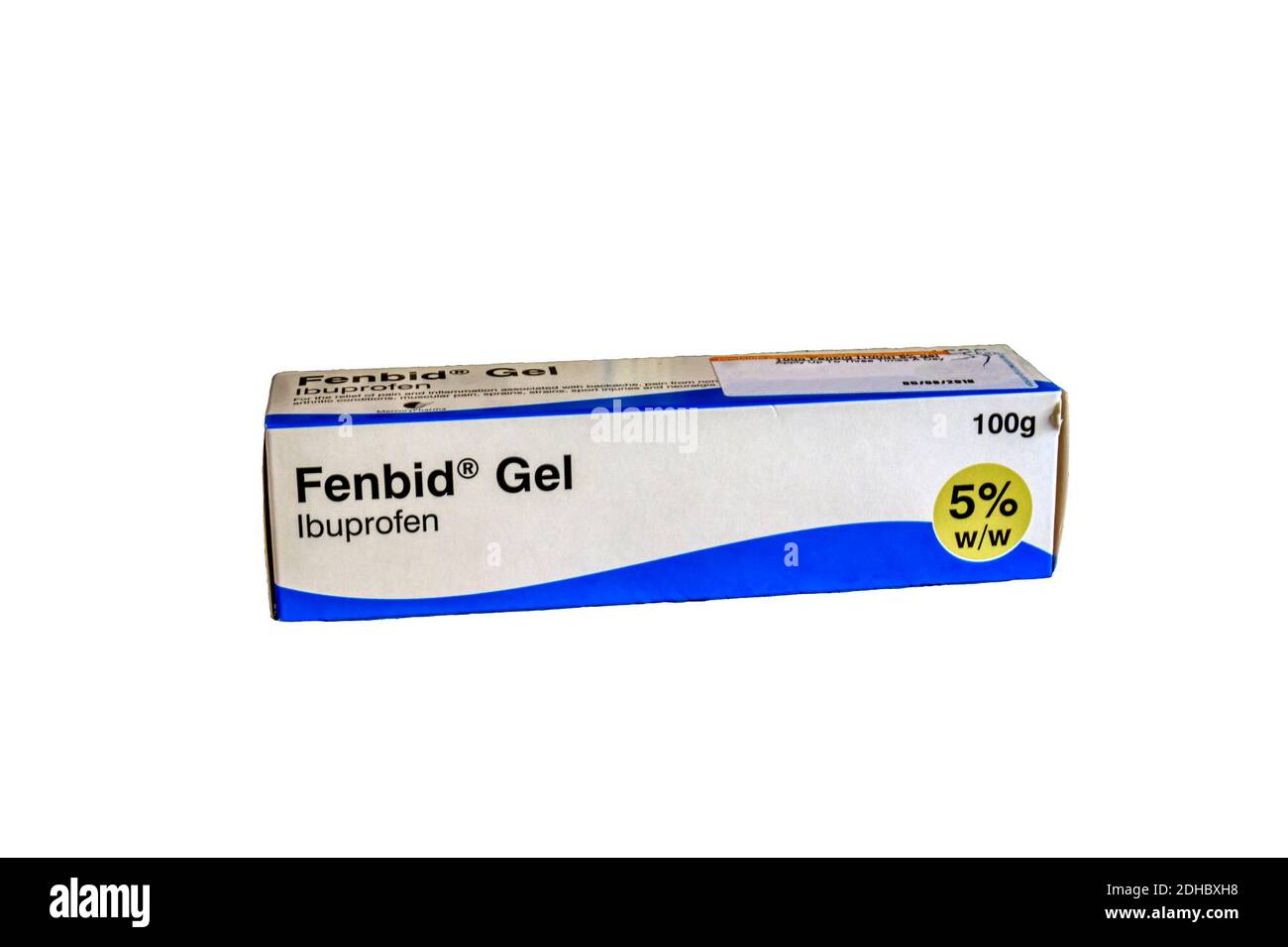 Une boîte de gel Fenbid contenant de l'ibuprofène pour application sur la peau afin de soulager la douleur et l'inflammation. Banque D'Images