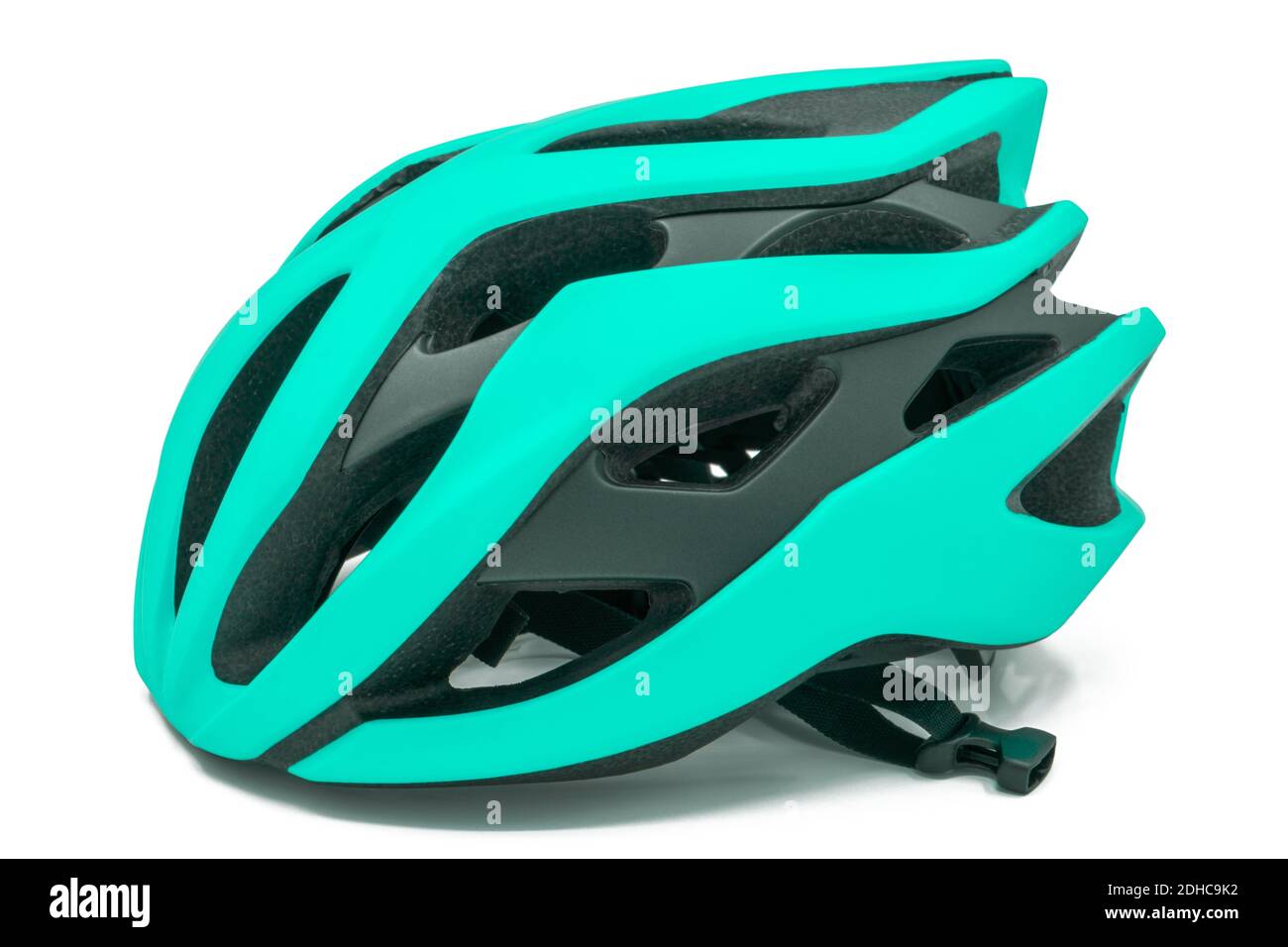 Casque de vélo vert sur fond blanc Banque D'Images