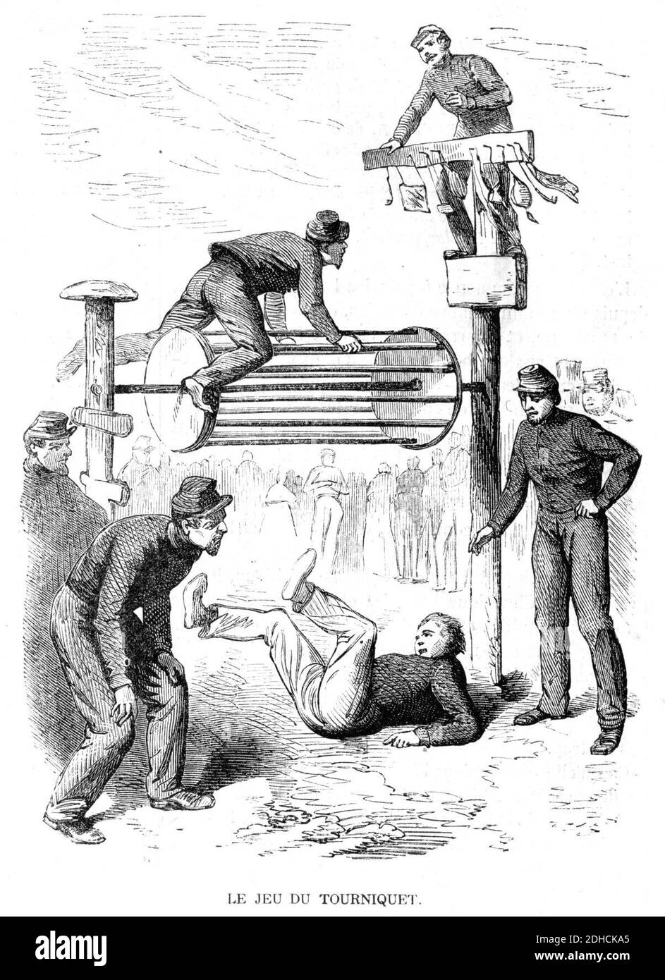 L'Illustration 1862 gravure le jeu du tourniquet. Banque D'Images