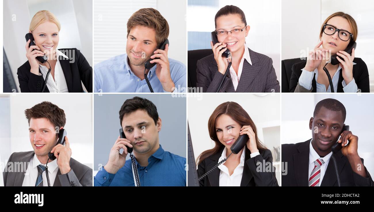 Divers professionnels qui appellent téléphone Portrait Collage Banque D'Images