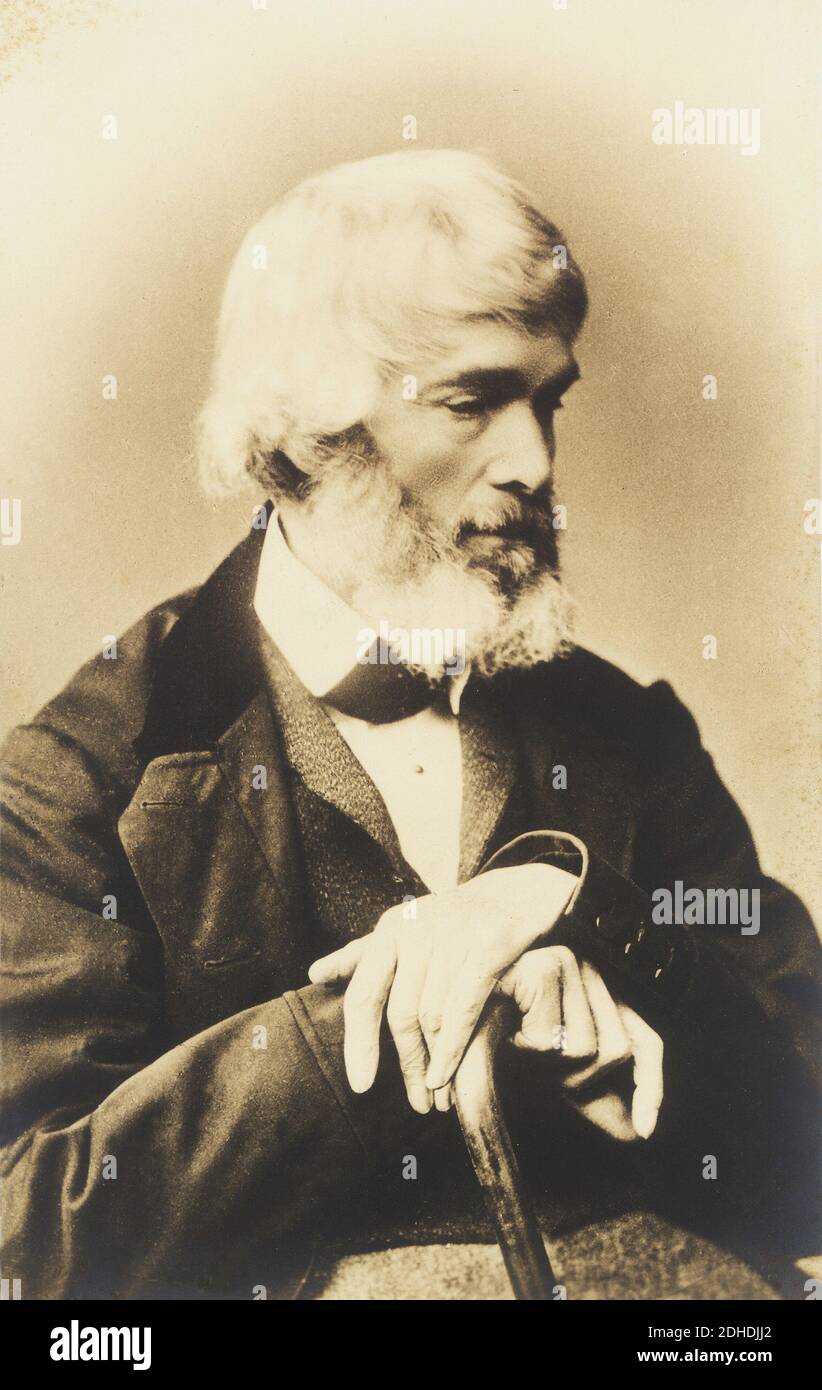 L'historien écossais THOMAS CARLYLE ( 1795 - 1881 ) - SCRITTORE - ÉCRIVAIN - LETTERATO - LITTÉRATURE - LETTERATURA - STORICO SCOZZESE - ancien homme - uomo anziano vecchio - cheveux blancs - capelli bianchi - barbe - collier - colletto - bastone da passeggio - bâton - canne - personnel - bâton de marche --- Archivio GBB Banque D'Images