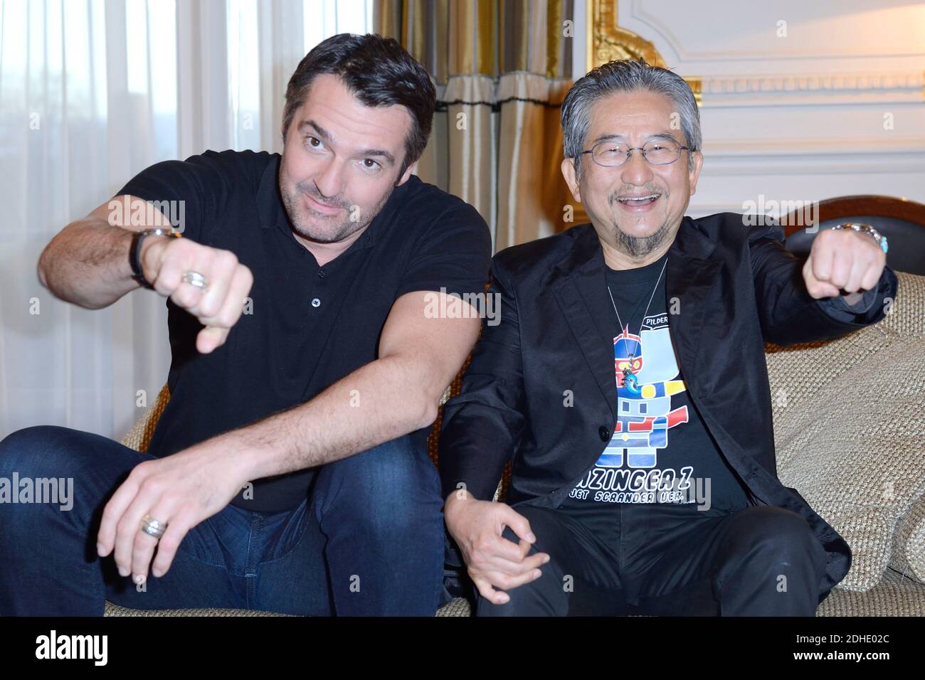 Arnaud Ducret et Go Nagai assistant à la première Mazinger Z au Westin Hote à Paris, France, le 30 octobre 2017. Photo d'Aurore Marechal/ABACAPRESS.COM Banque D'Images